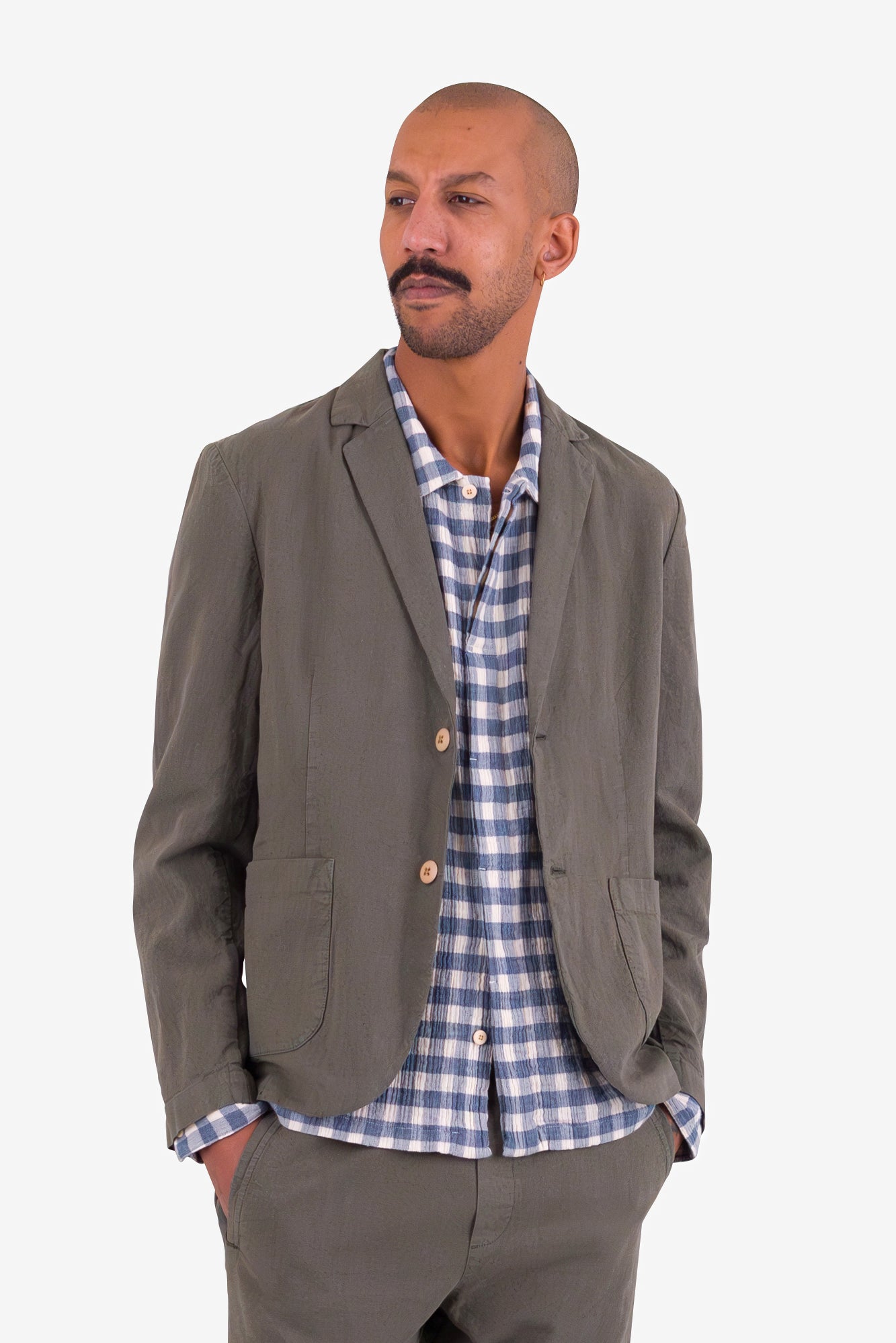 Cotton Linen Blazer - Dark Sage