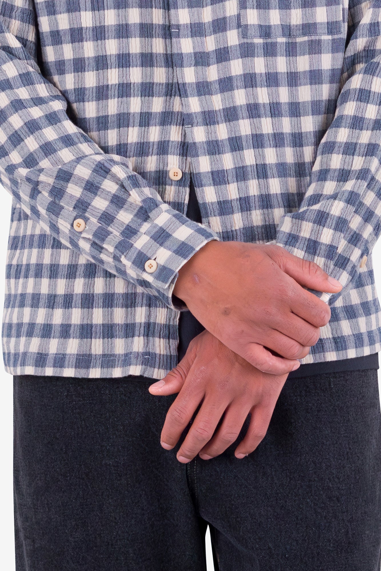 Patch Shirt - Soft Blue Crinkly Check