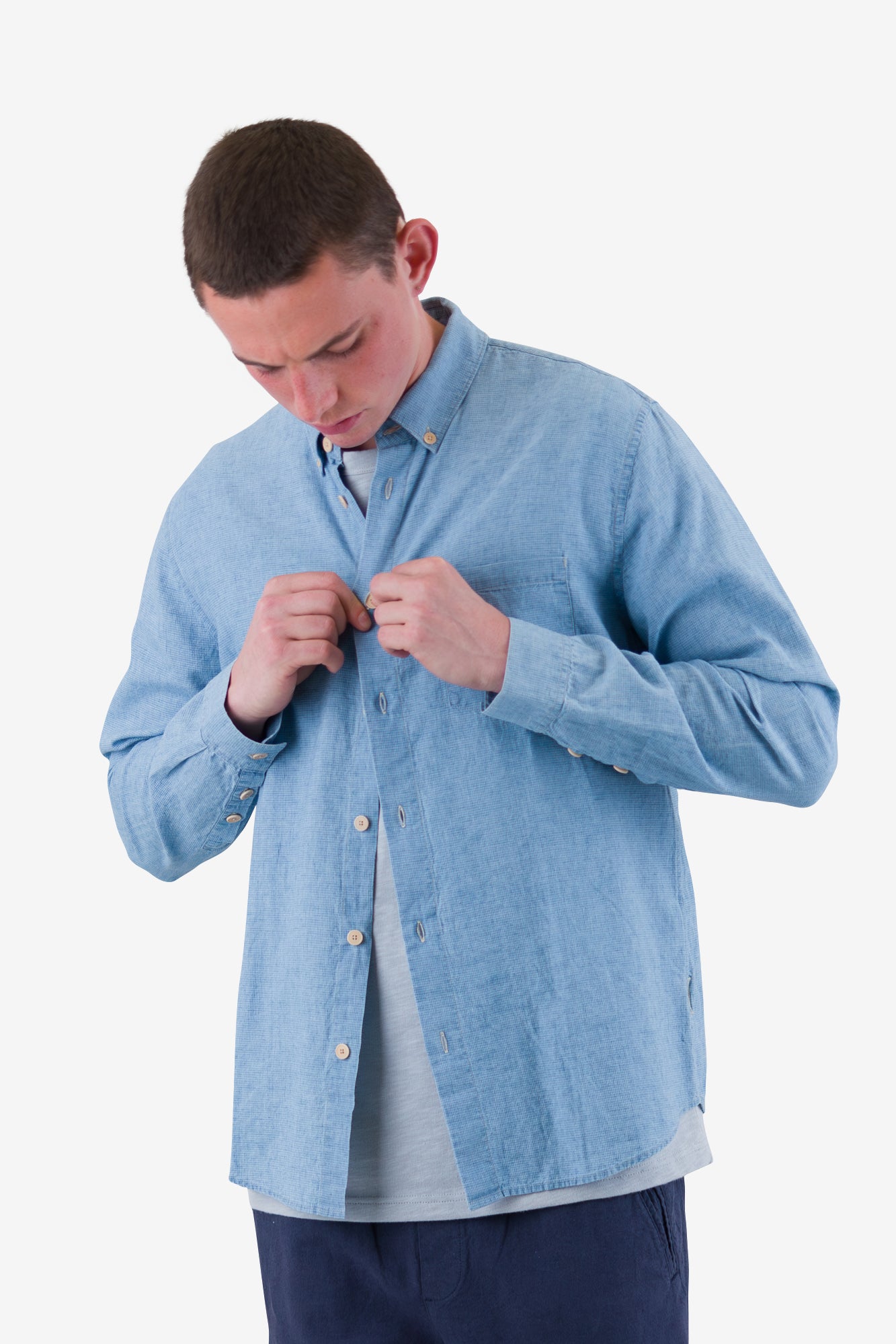 Relaxed Fit Shirt - Indigo Microcheck