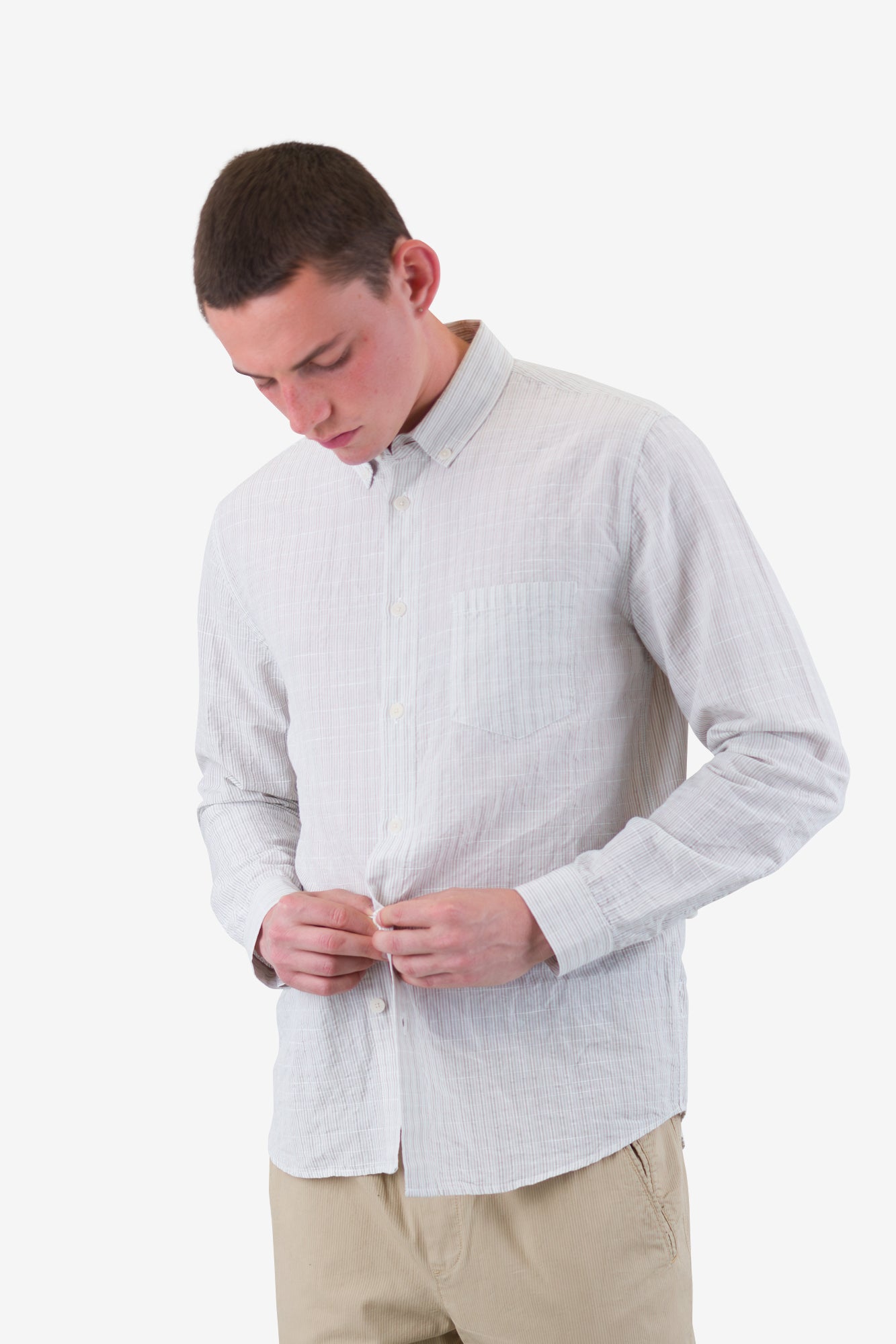 Relaxed Fit Shirt - Sage Microstripe Slub