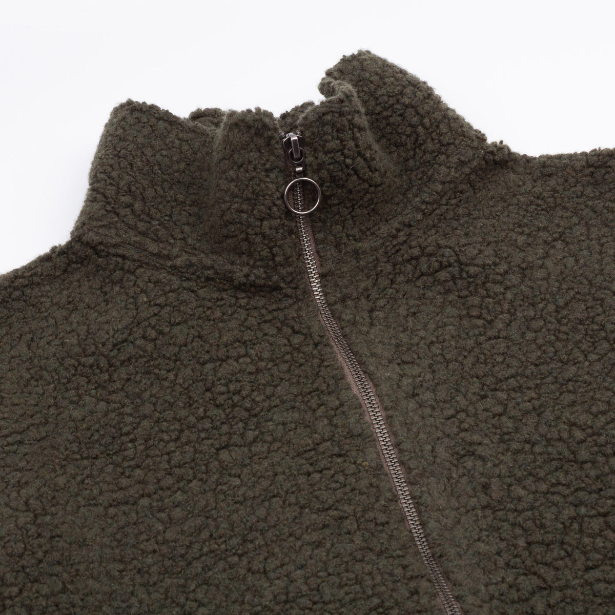 Zipped Sherpa Jacket - Olive Wool