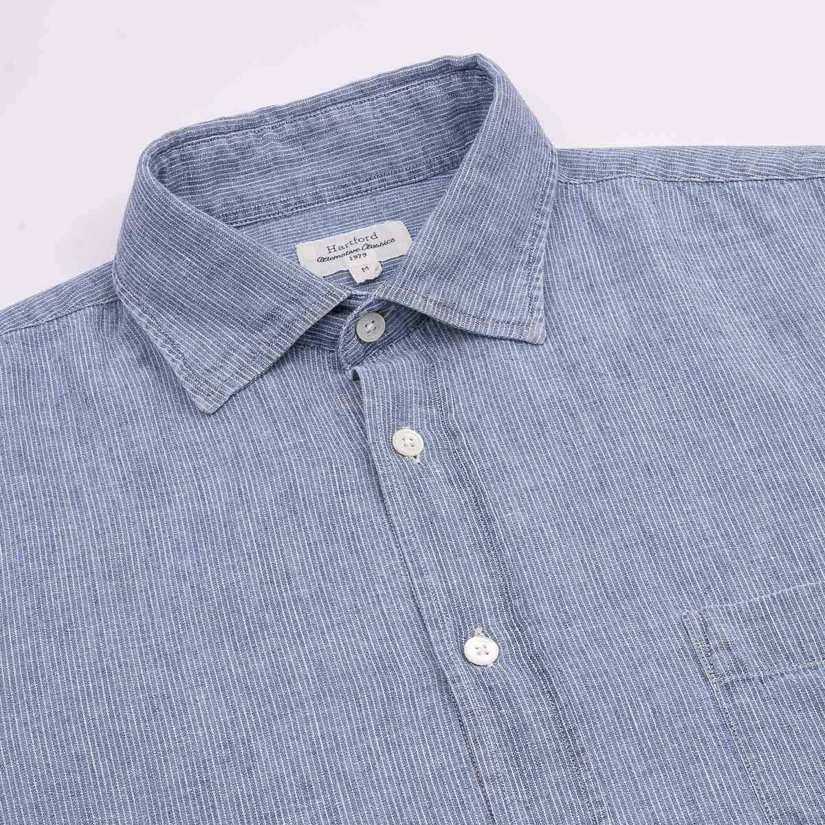 Paul Shirt 1025 - Striped Light Indigo Linen (02)