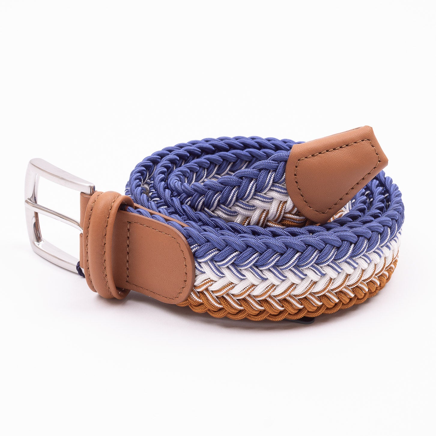 Belt - Brown/White/Blue Large Woven Elasticated