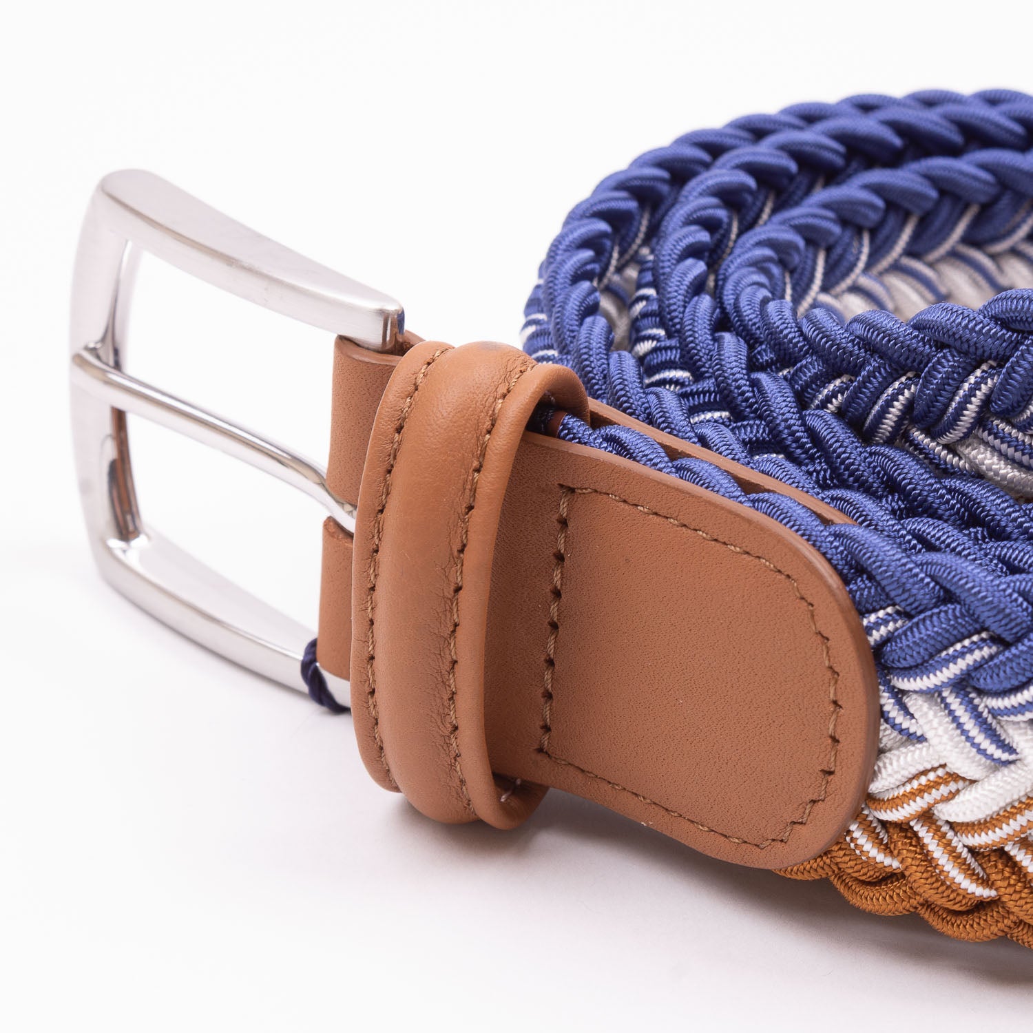 Belt - Brown/White/Blue Large Woven Elasticated