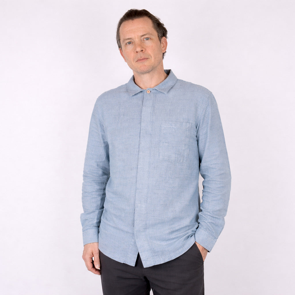 Patch Shirt - Light Indigo Basketweave