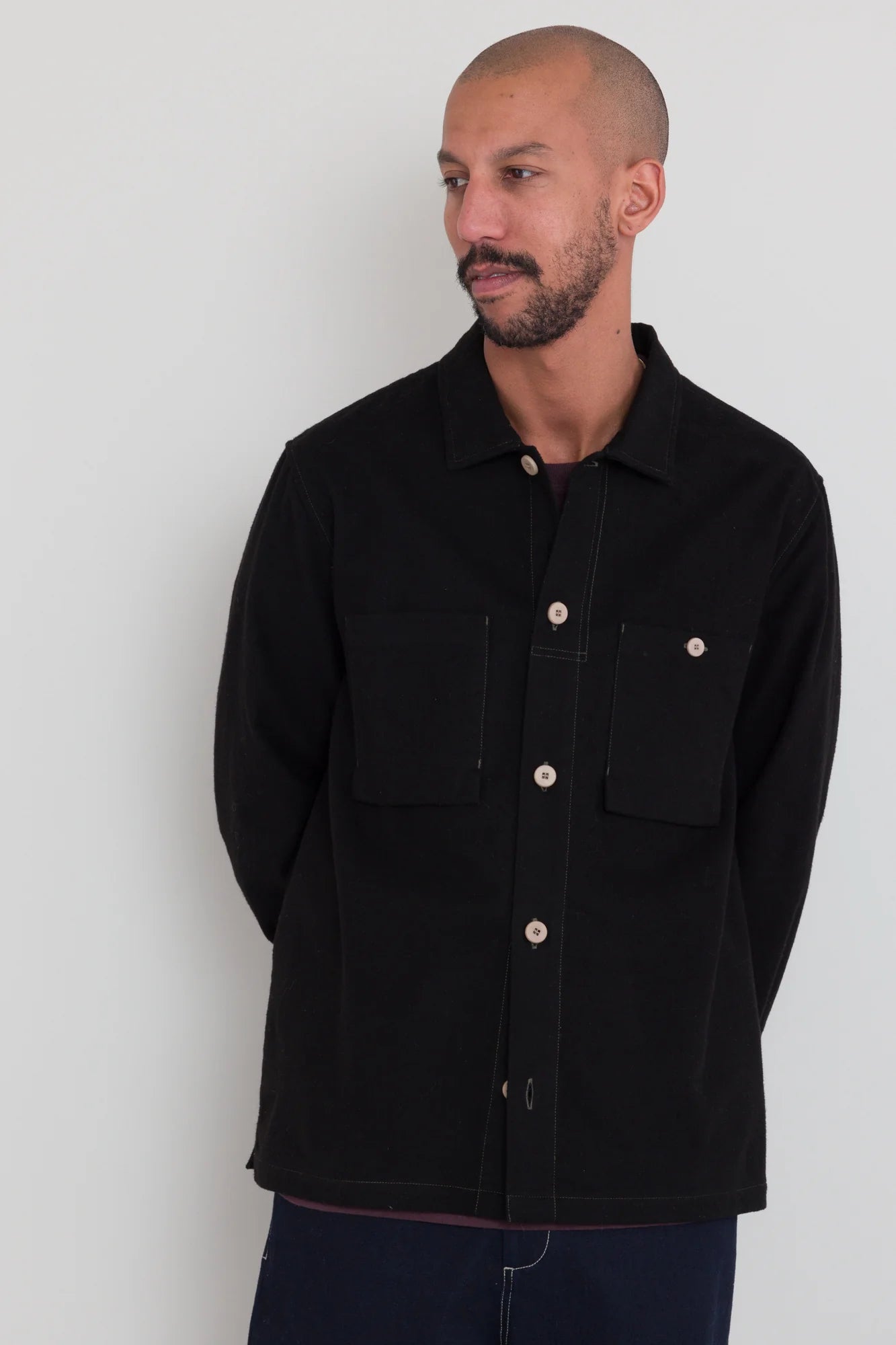 Patch Overshirt - Black Moleskin