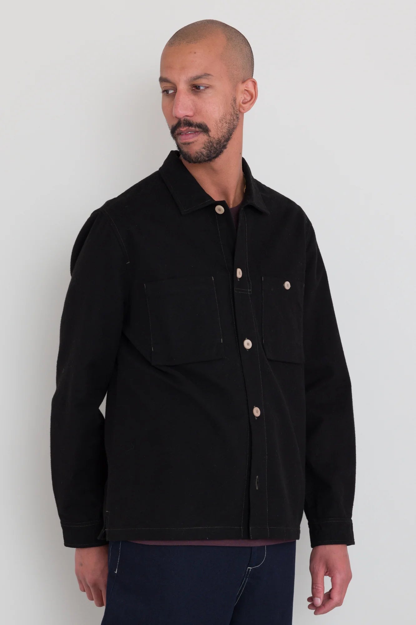 Patch Overshirt - Black Moleskin