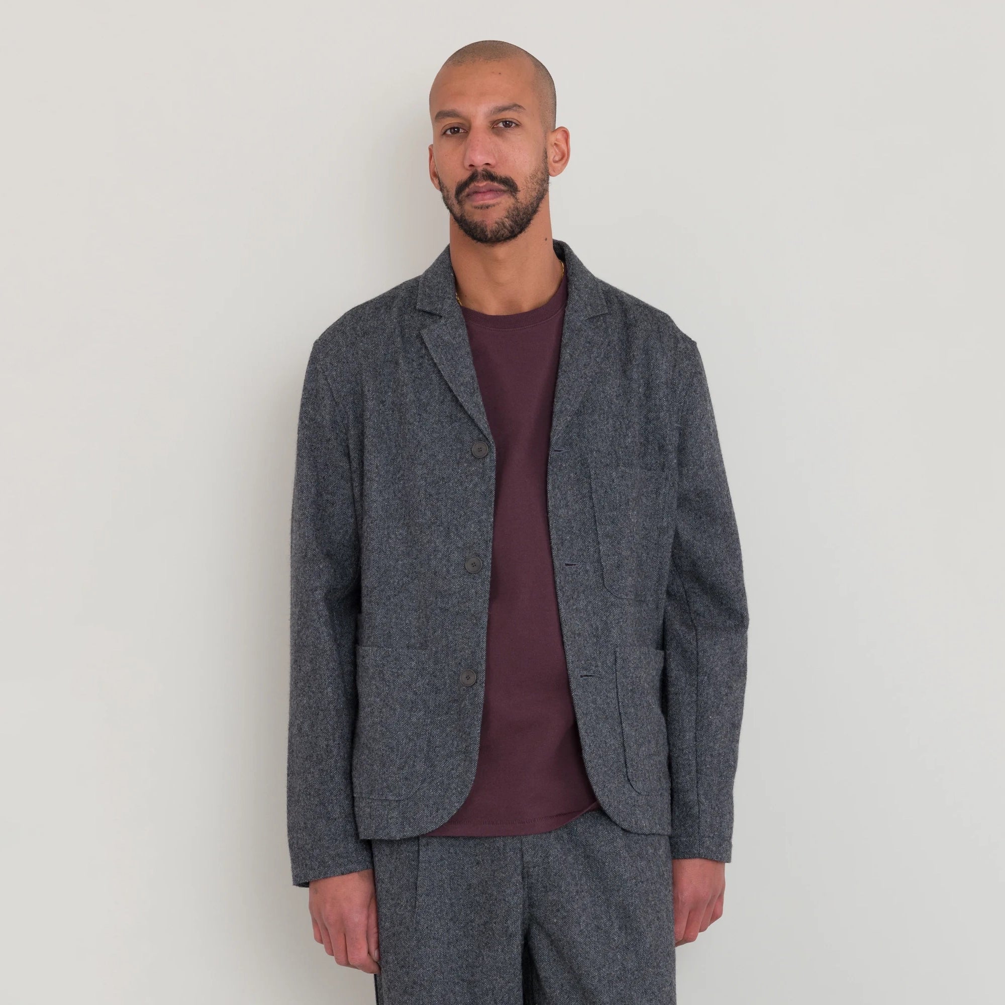 Wide Fit Blazer - Charcoal Wool Melange