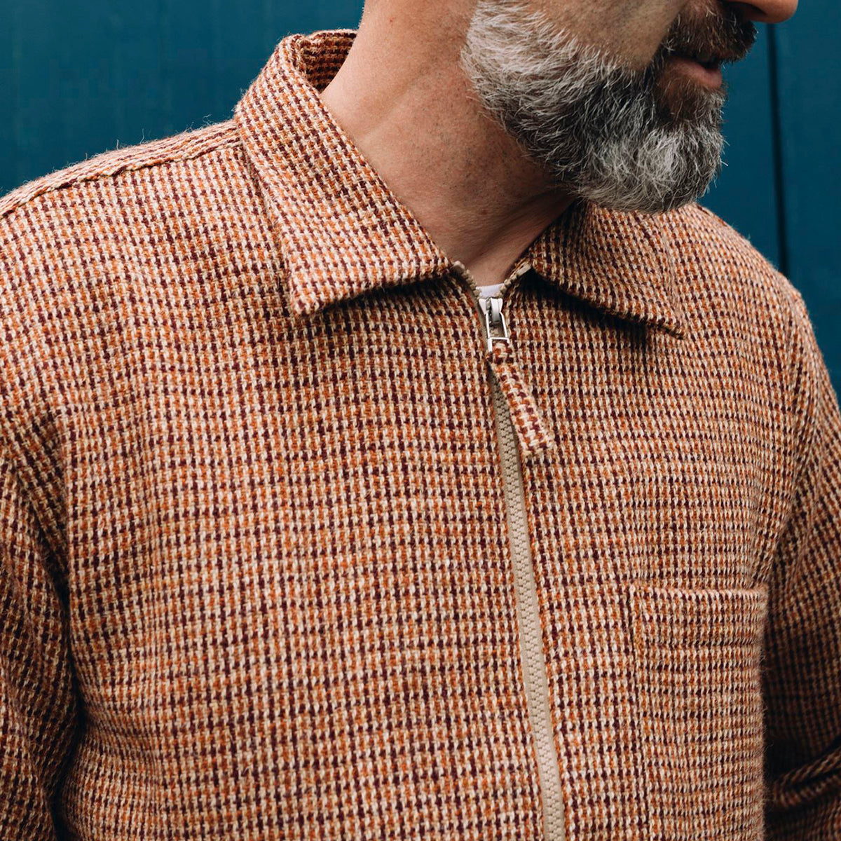 UW x Frontiers Ltd Edition Zip Overshirt - Rust Check Harris Tweed