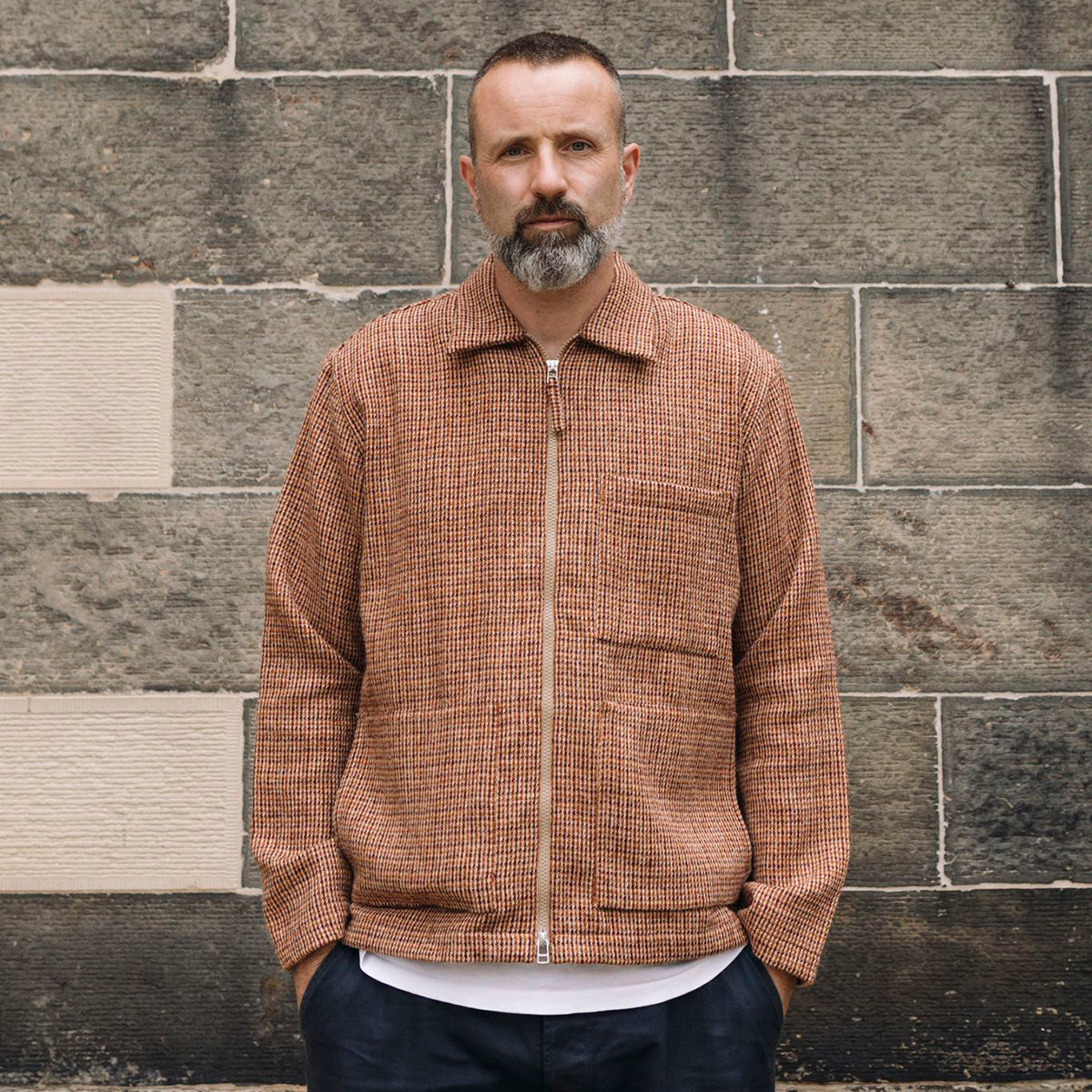 UW x Frontiers Ltd Edition Zip Overshirt - Rust Check Harris Tweed