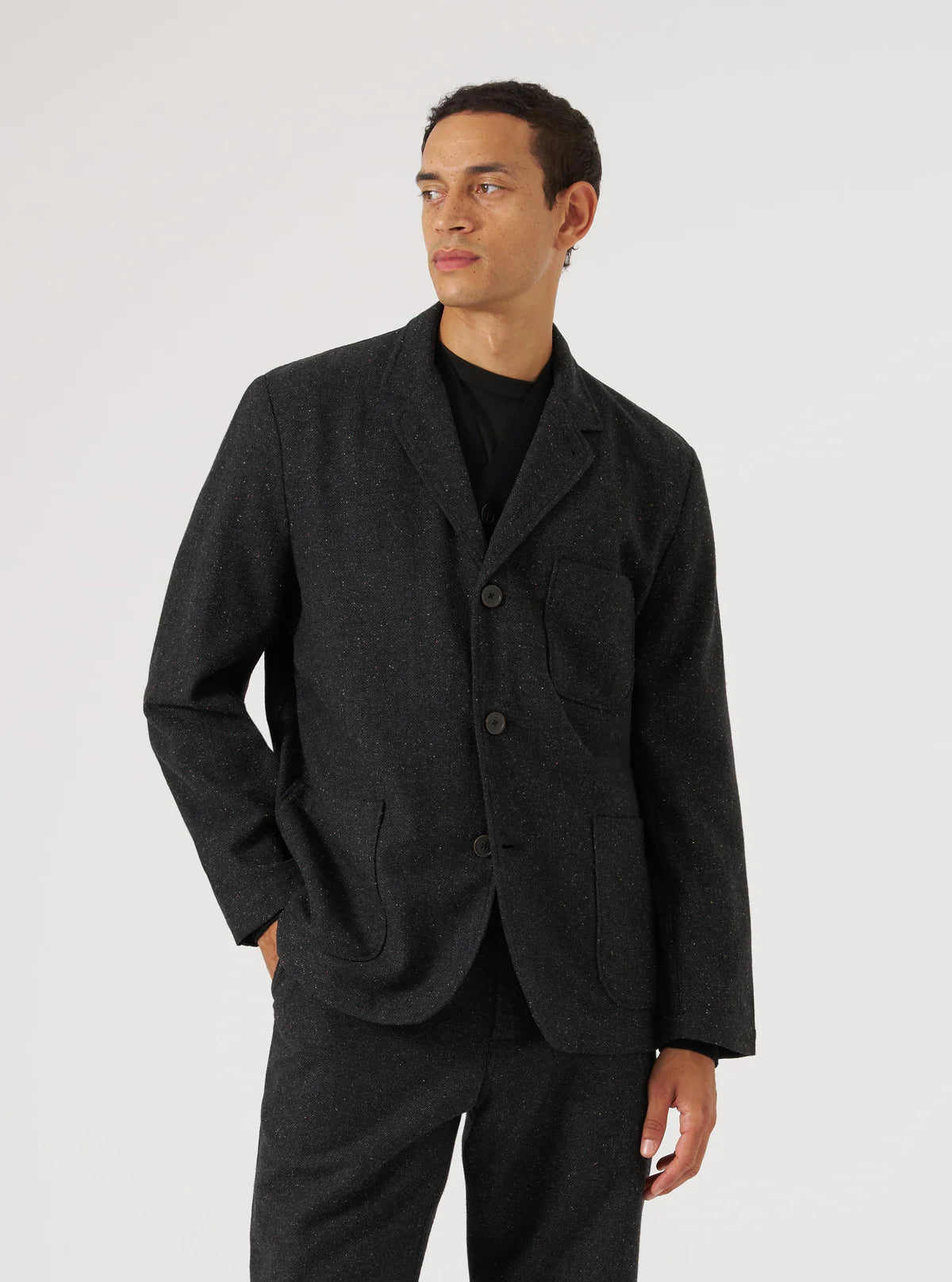 Three Button Jacket - Black Salt N Pepper Tweed