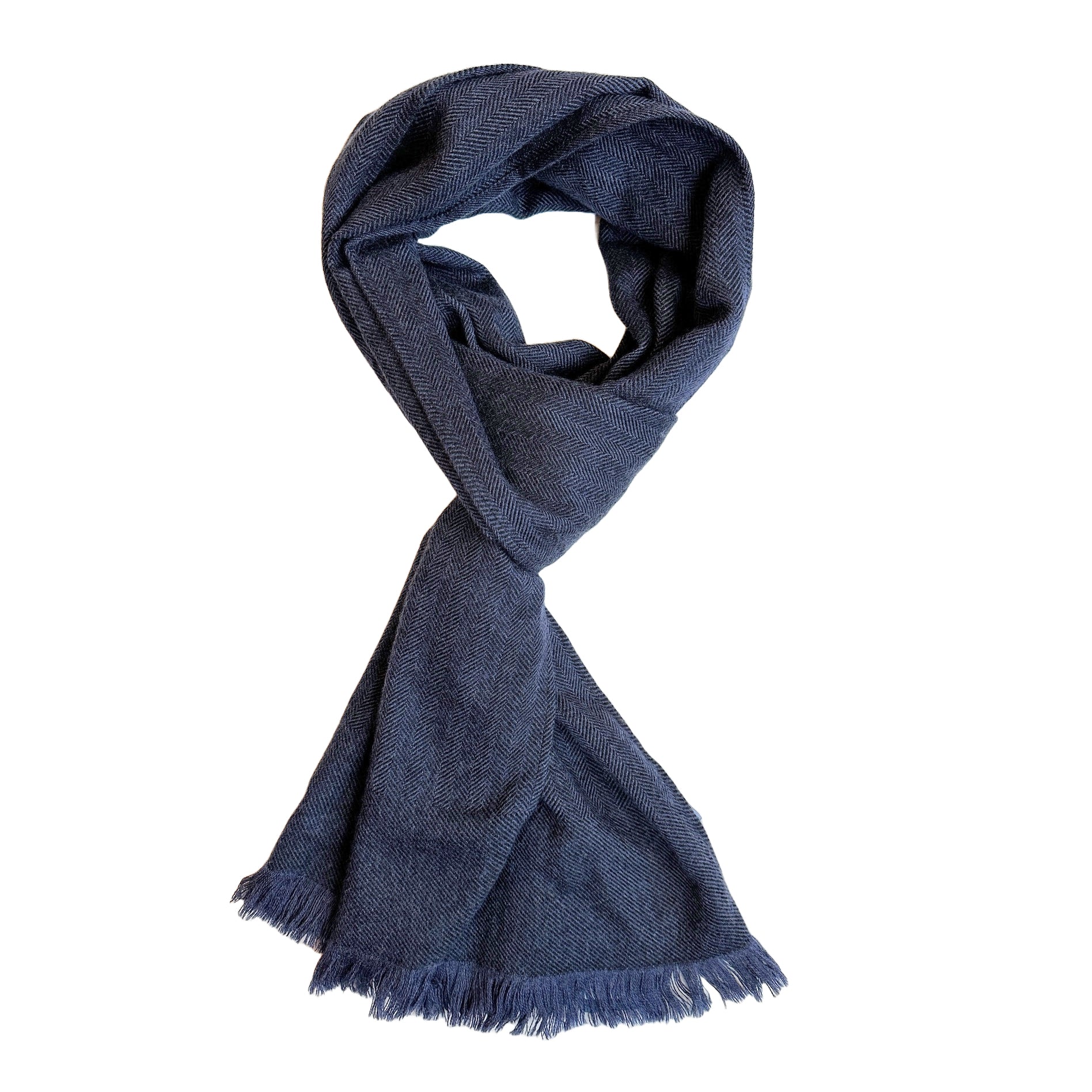 Herringbone Knitted Wool Scarf - Navy/Blue