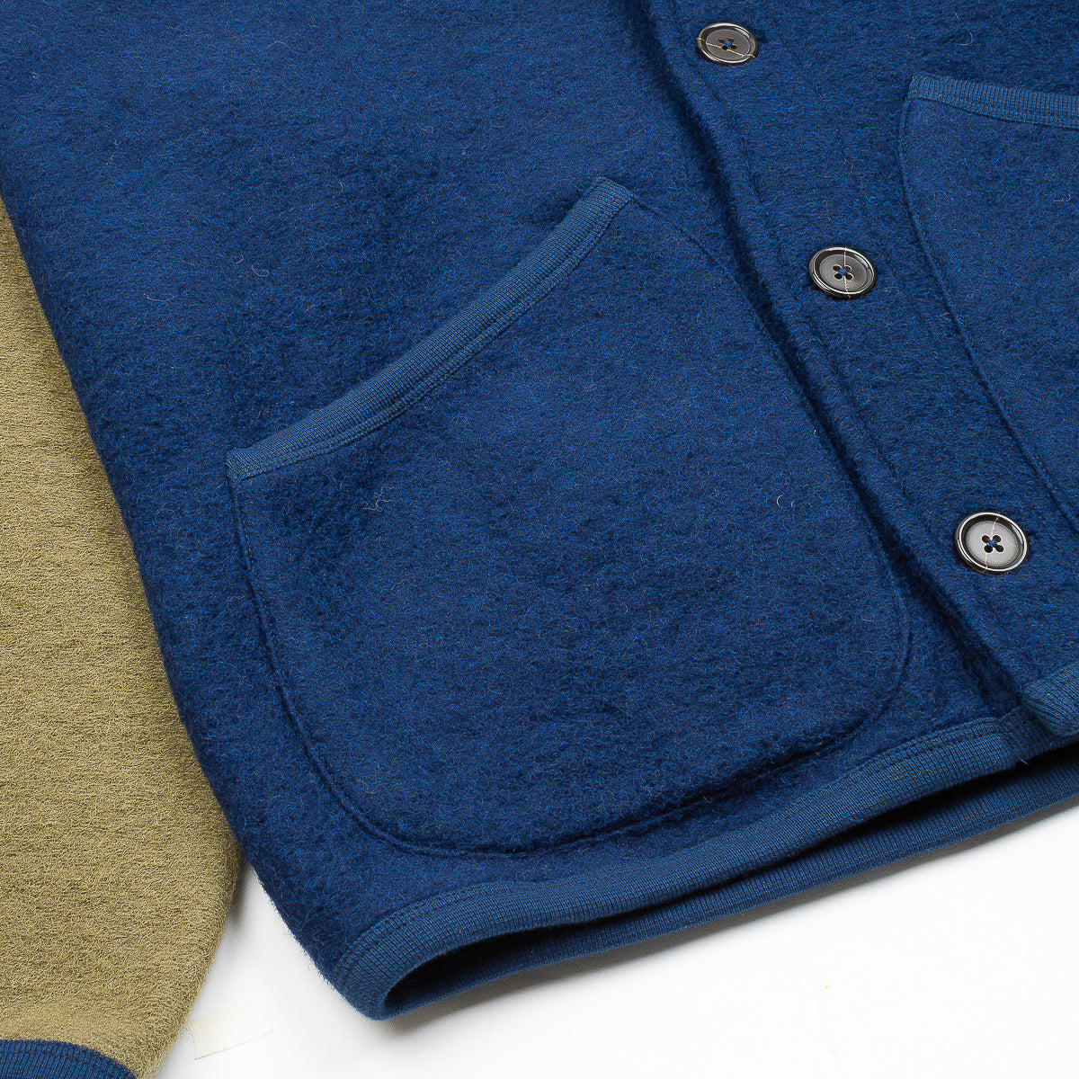 Button Front Bomber - Indigo/Lovat Wool Fleece