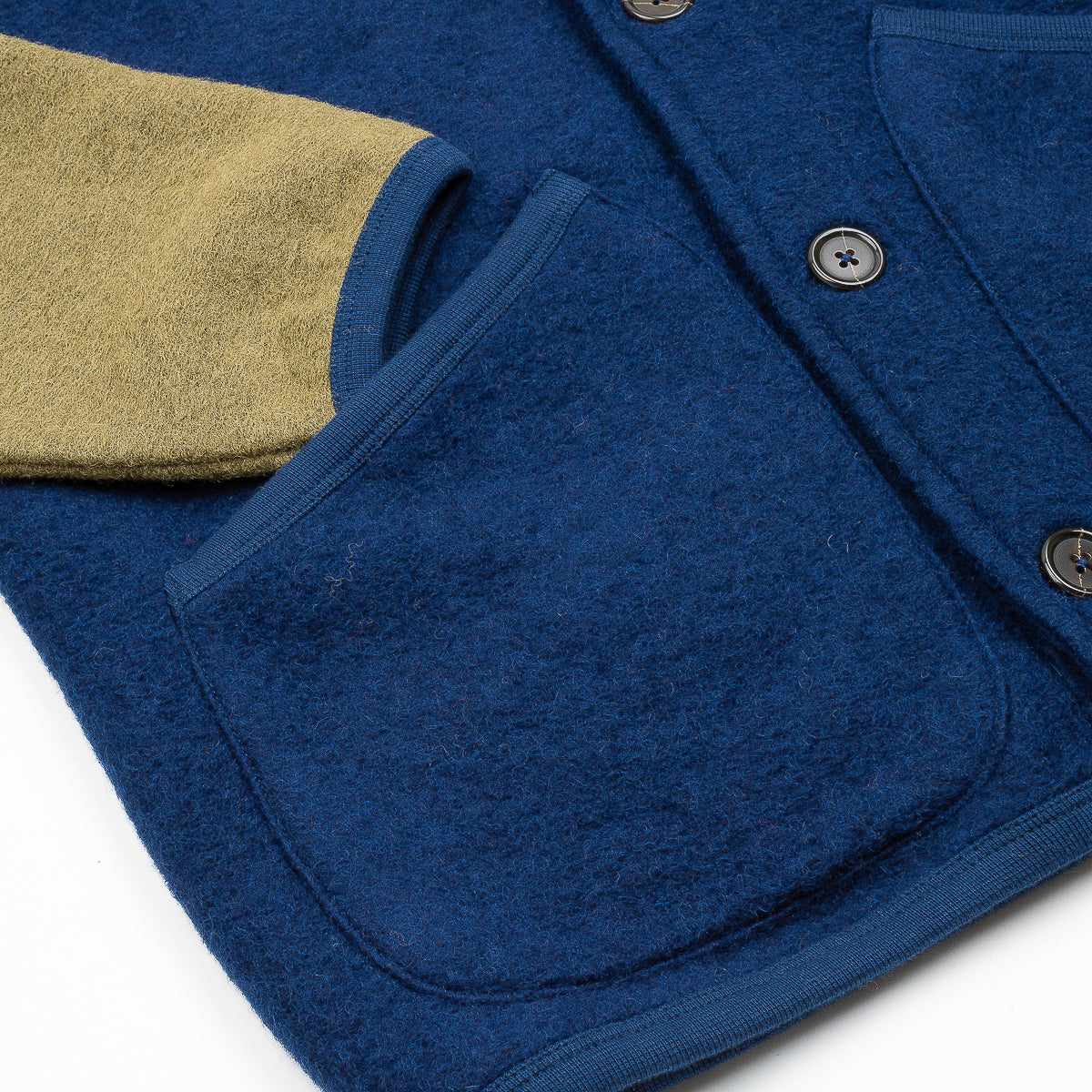 Button Front Bomber - Indigo/Lovat Wool Fleece