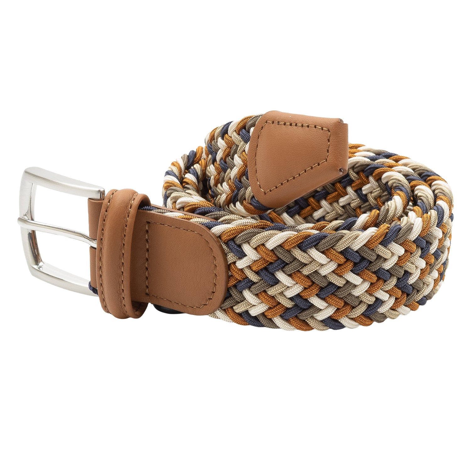 Belt - Tan/Navy Multi Woven Elasticated