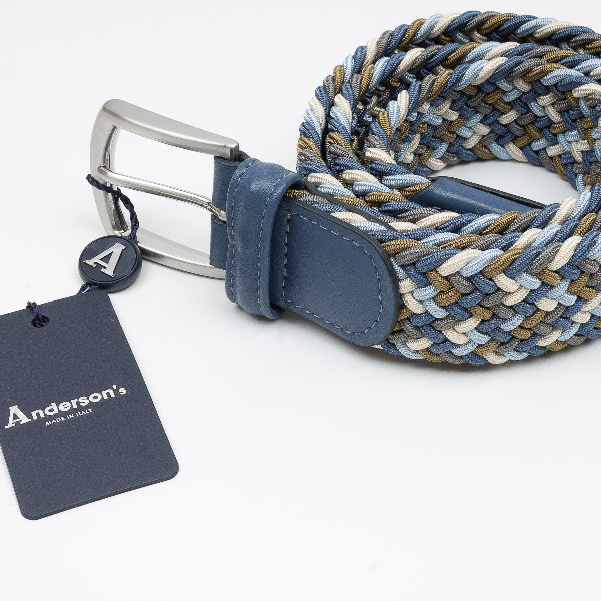 Belt - Blue/Olive/Grey Woven Elasticated