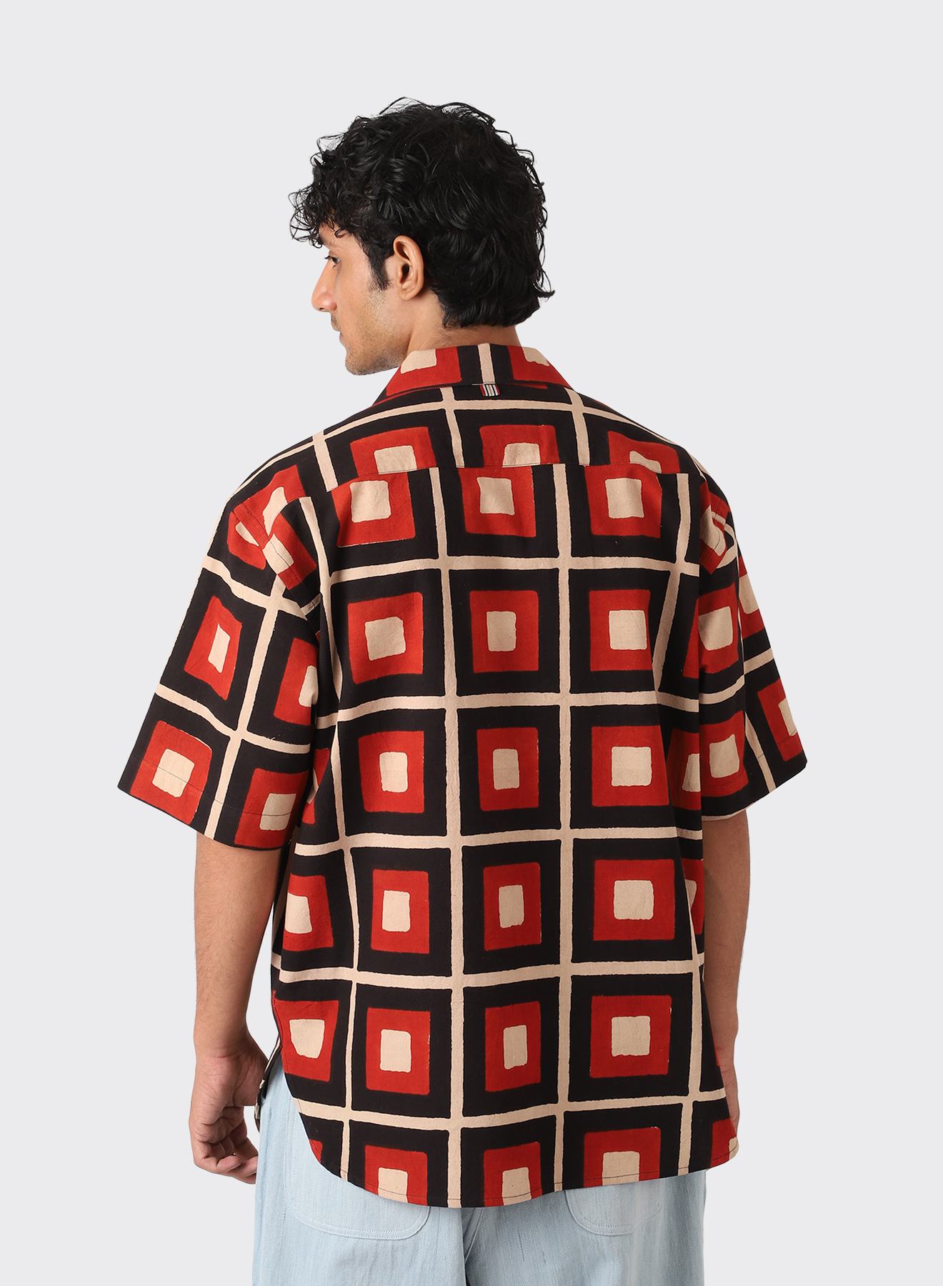Ronen Oversized Camp Collar Shirt - Red/Black Grid
