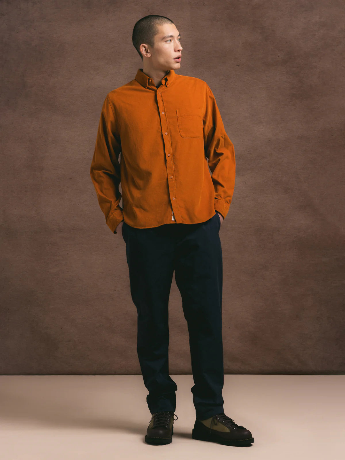 Raeburn Button Down Shirt - Burnt Orange Fine Cord