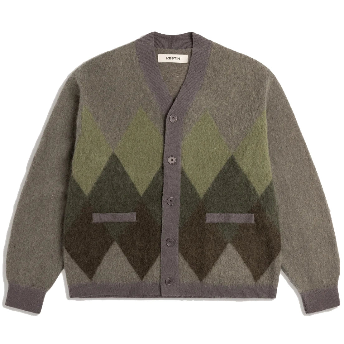 Muirfield Argyle Cardigan - Olive Mohair
