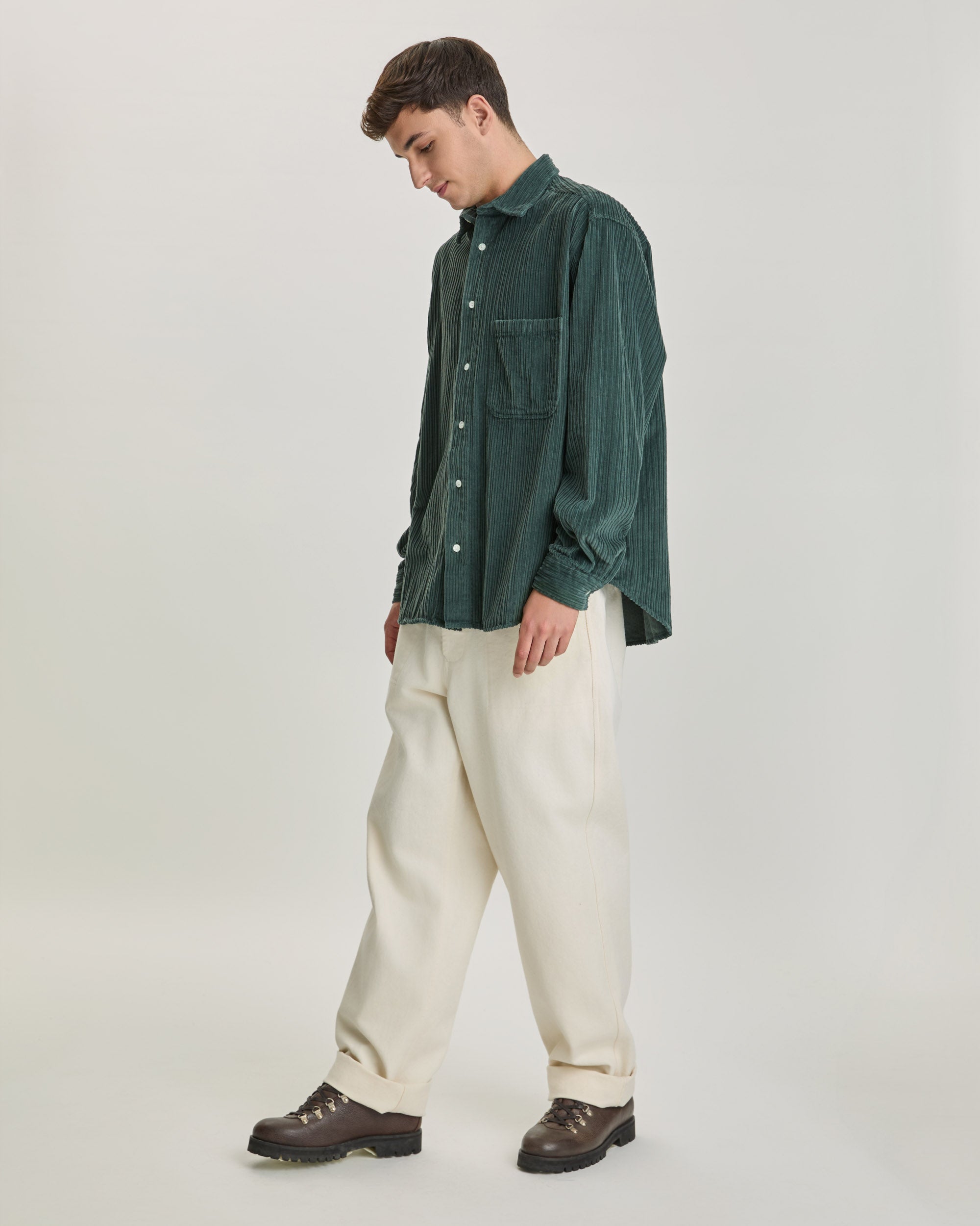 Carvalho Baggy Oversized Shirt - Dark Green Soft Cord