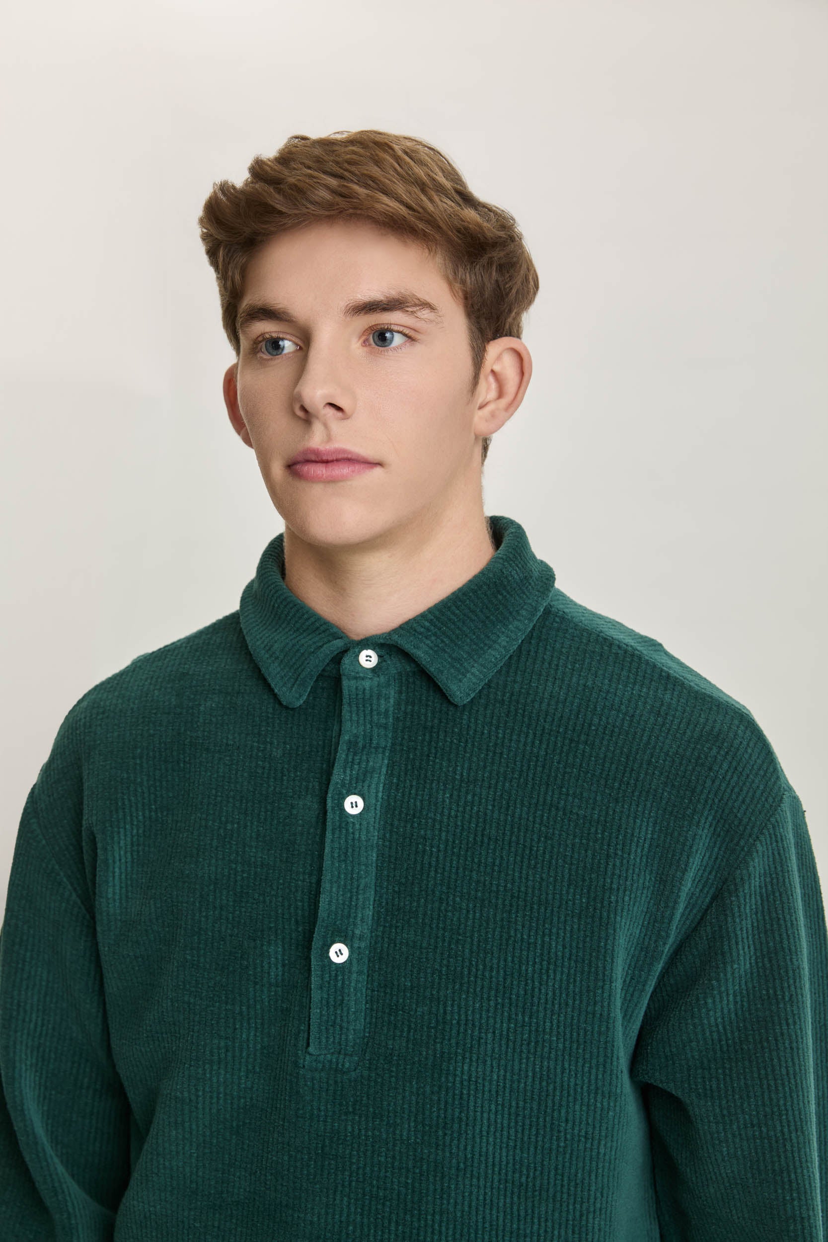 Mesquita Long Sleeve Polo - Ribbed Dark Green