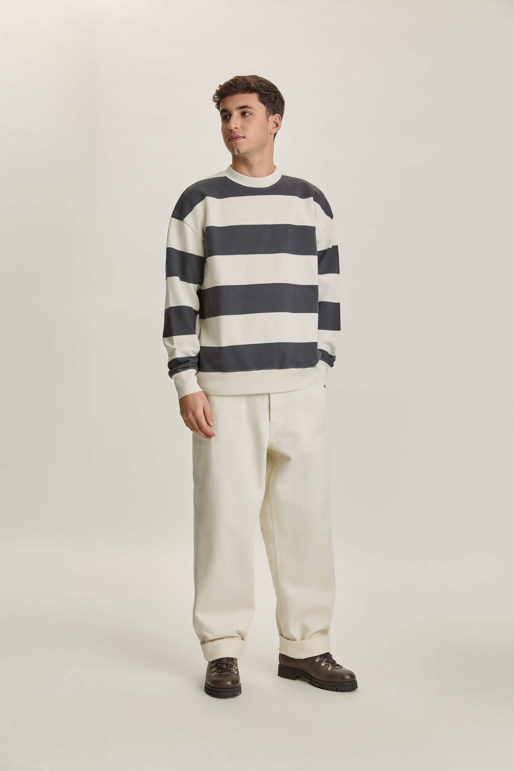 Paiva Drop Shoulder Sweatshirt - Dark Navy/Off-White Stripe