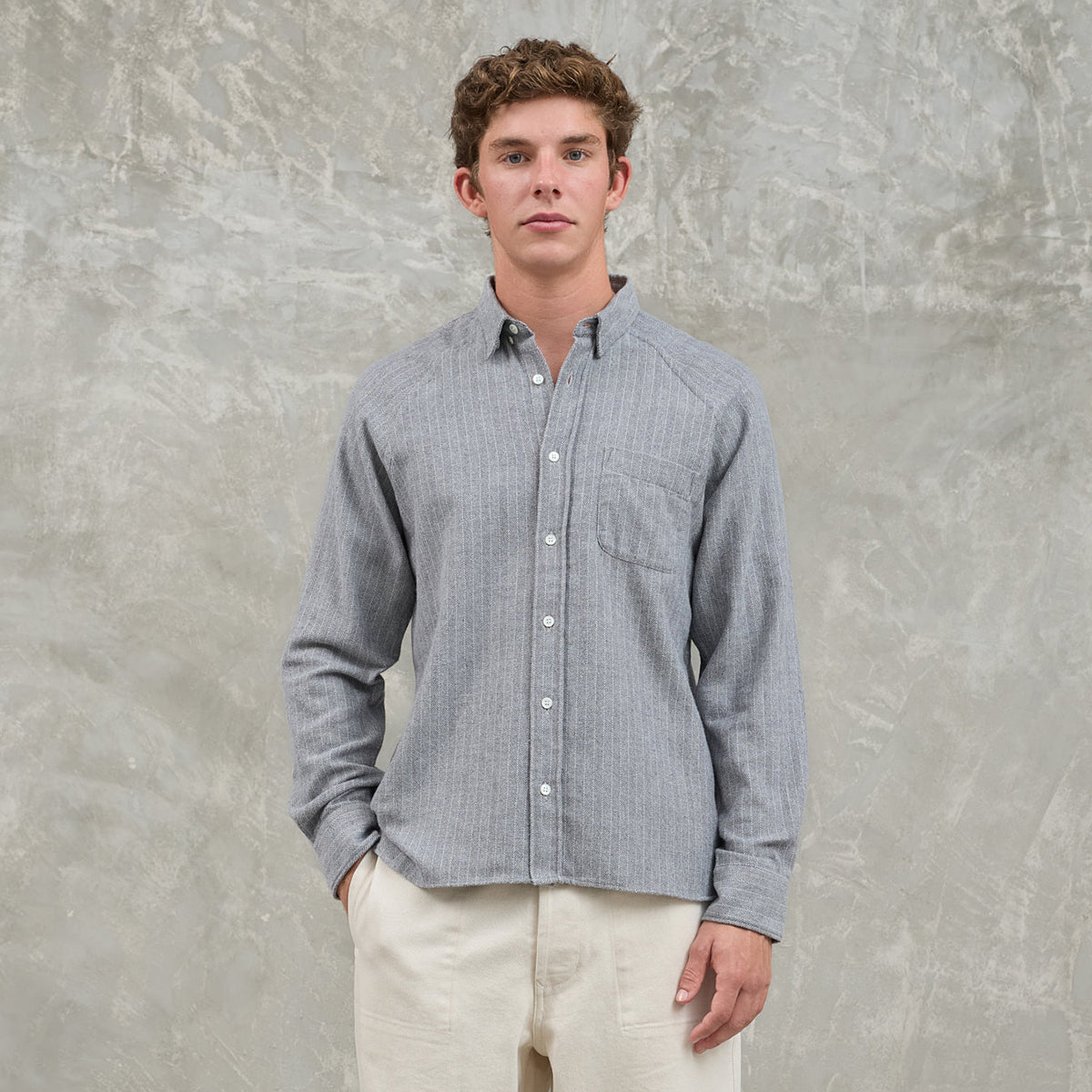 Mirra Raglan Sleeve Shirt - Graphite Herringbone