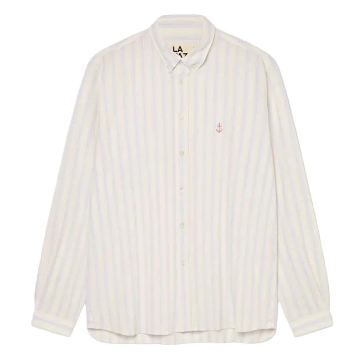 Teles Button-Down Logo Shirt - Pale Blue Stripes/Sunrise Logo