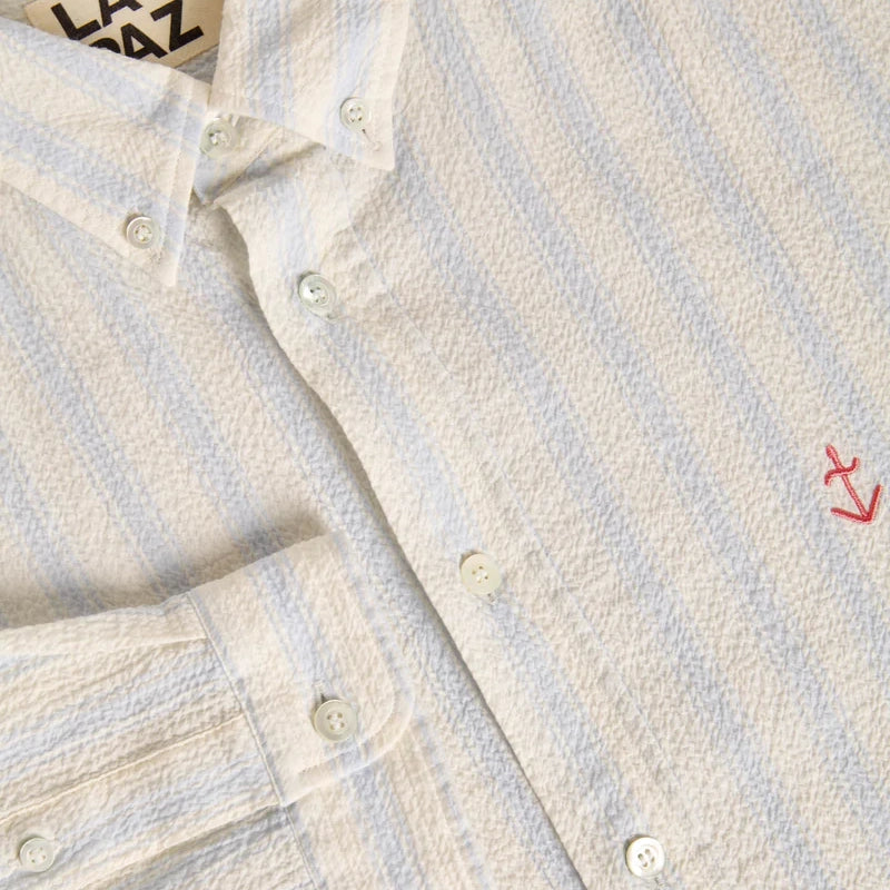 Teles Button-Down Logo Shirt - Pale Blue Stripes/Sunrise Logo