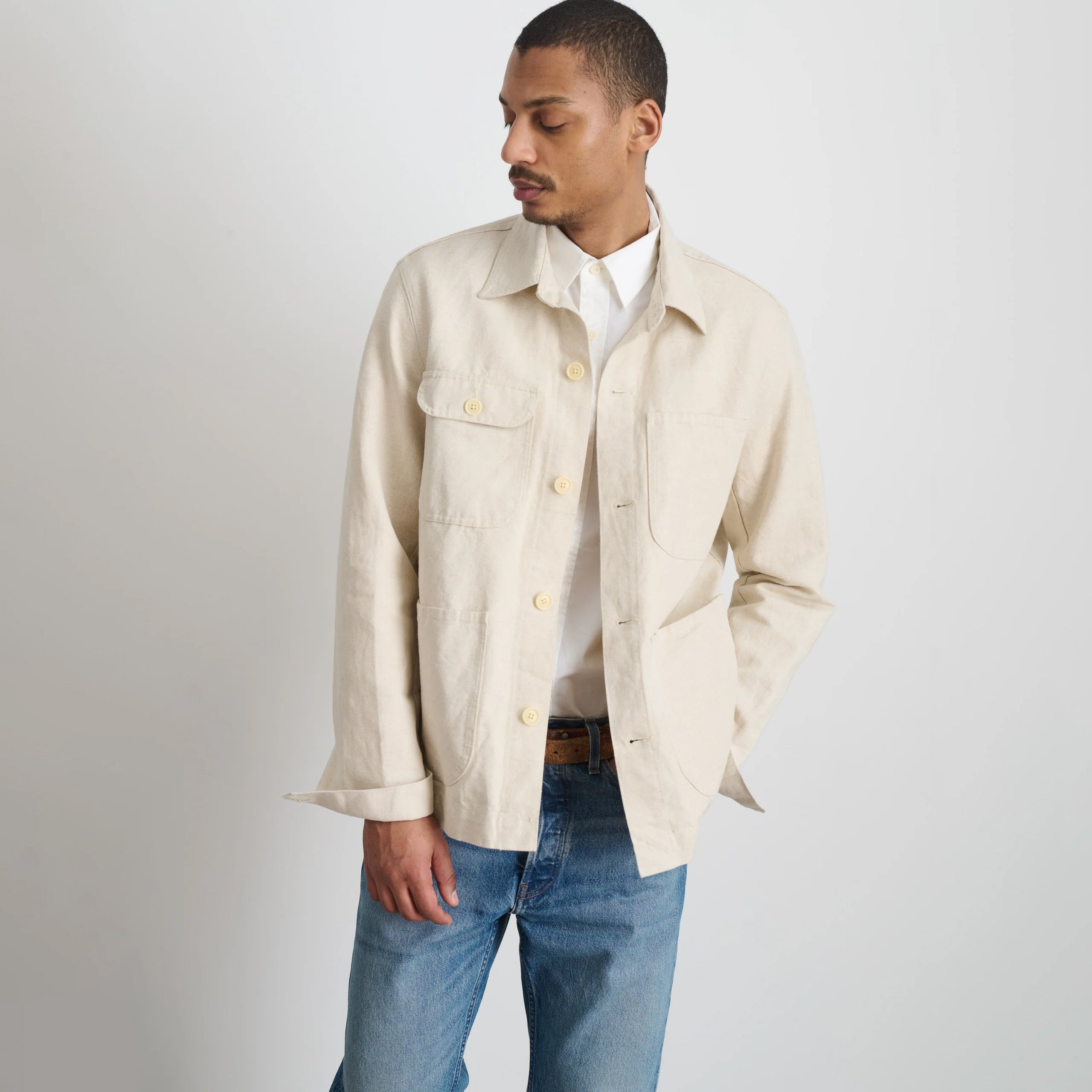 Buy online Alex Mill Work Jacket Natural Linen Canvas Frontiers Man Edinburgh