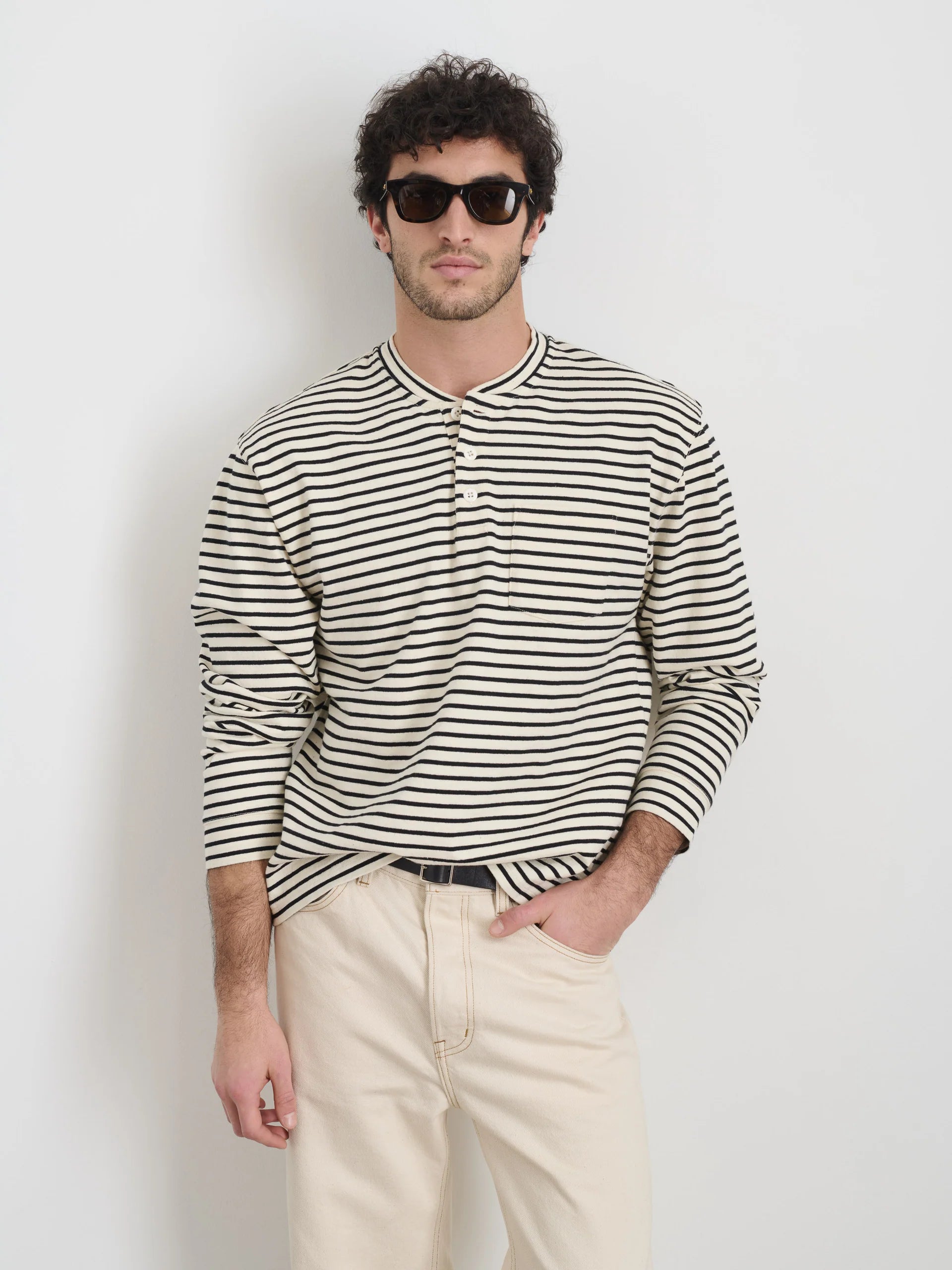 Alan Striped Henley - Natural/Black