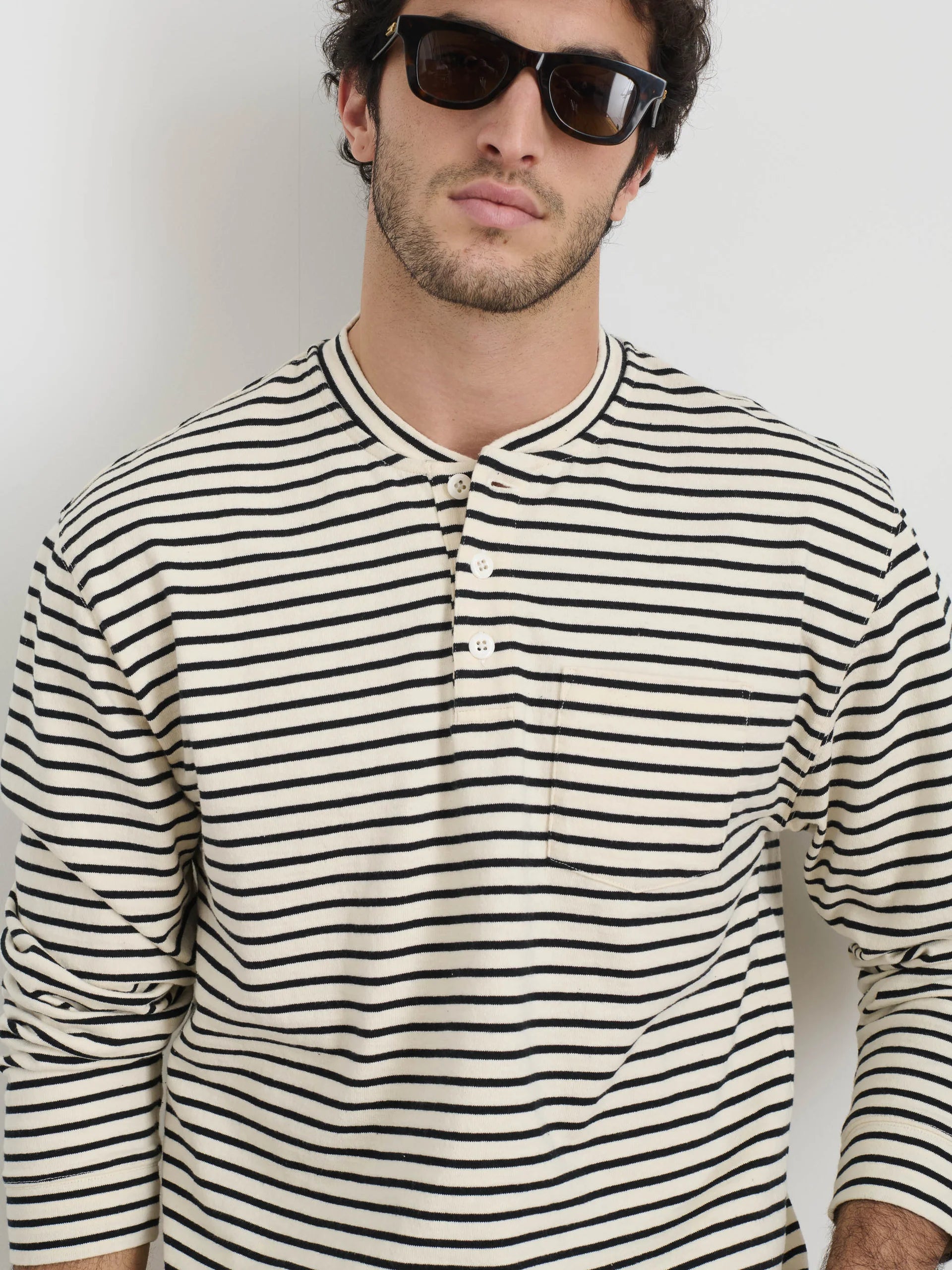 Alan Striped Henley - Natural/Black