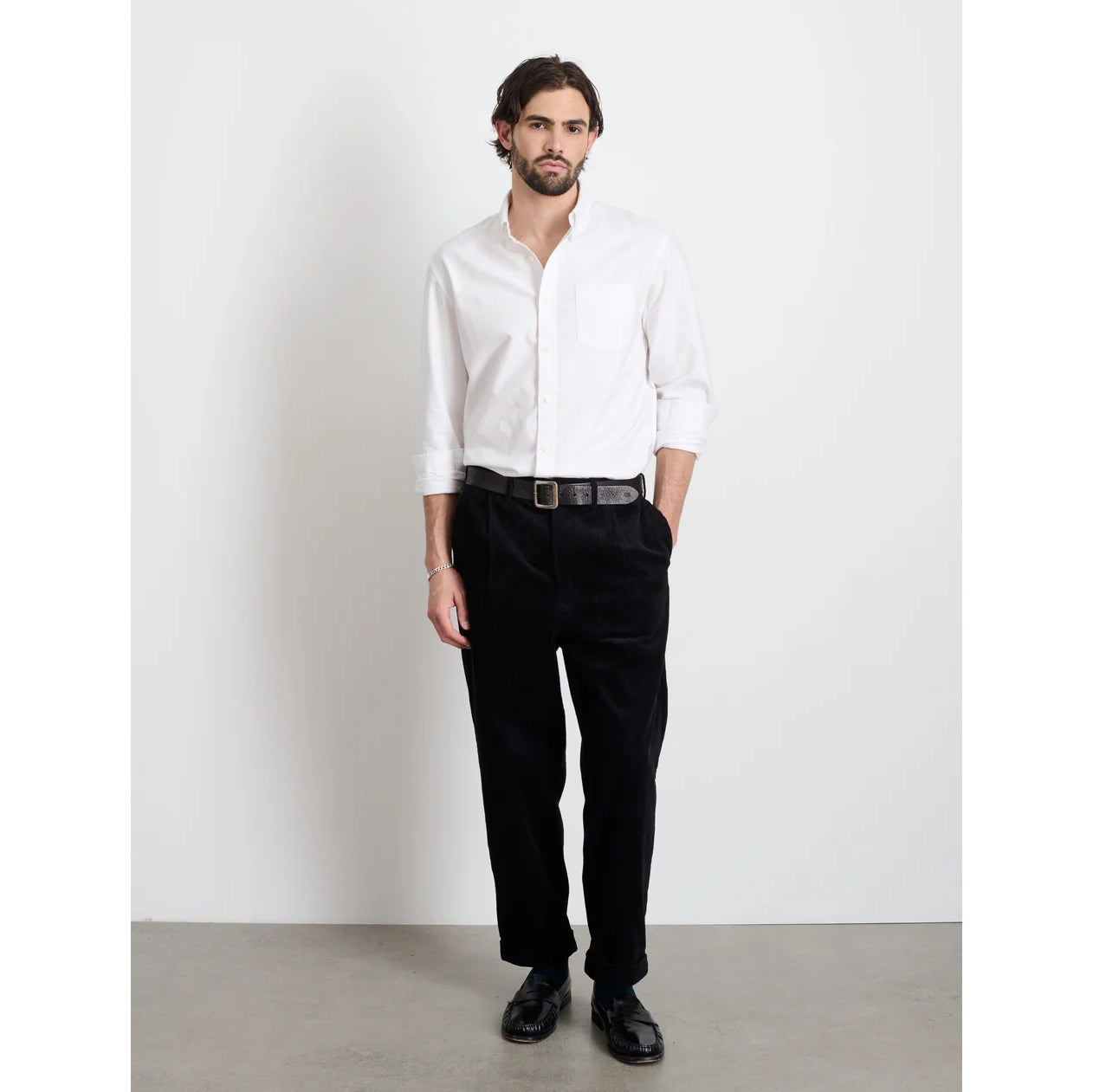 Standard Pleated Pant - Black Corduroy