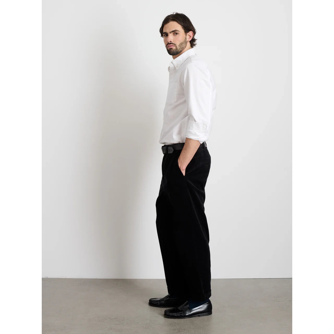 Standard Pleated Pant - Black Corduroy