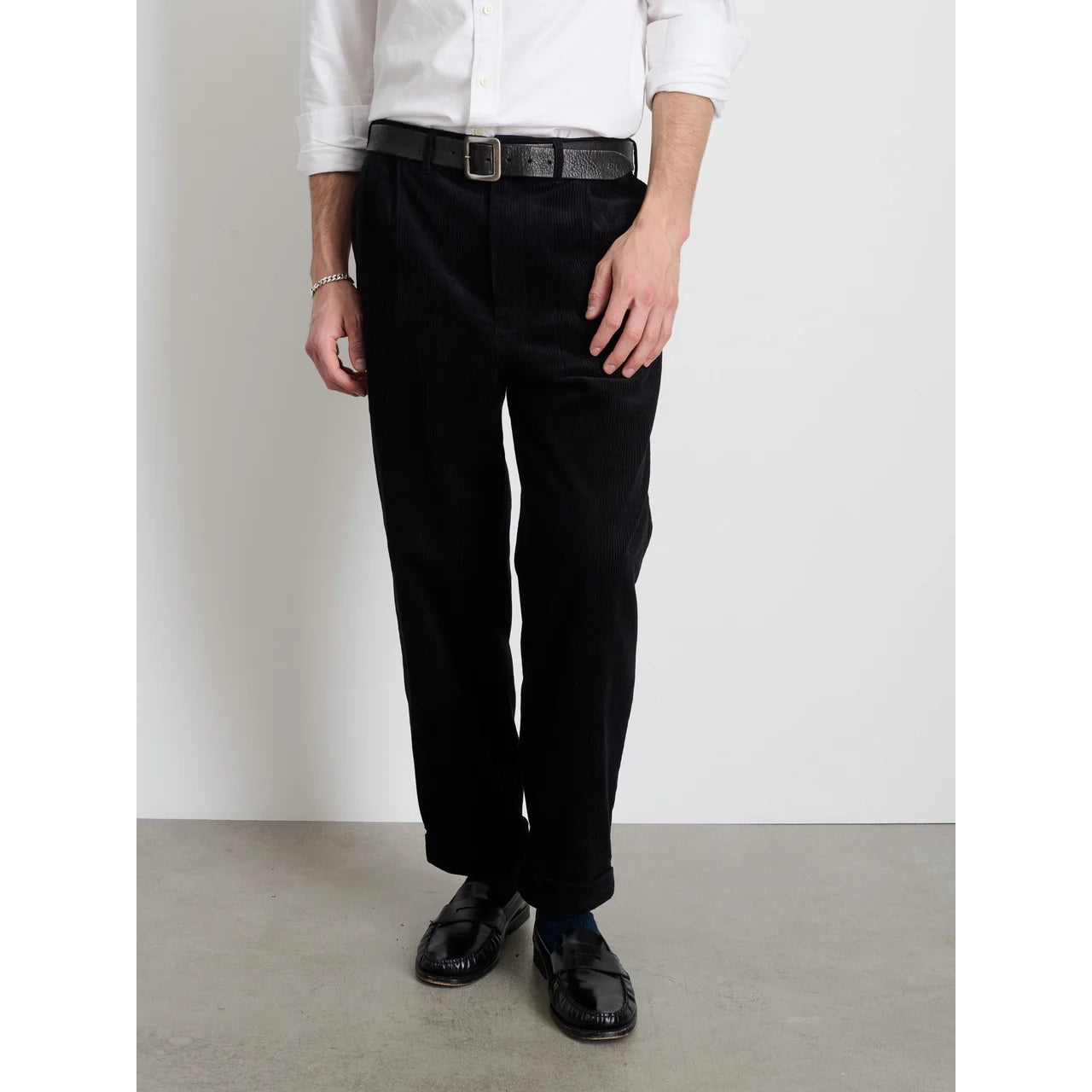 Standard Pleated Pant - Black Corduroy