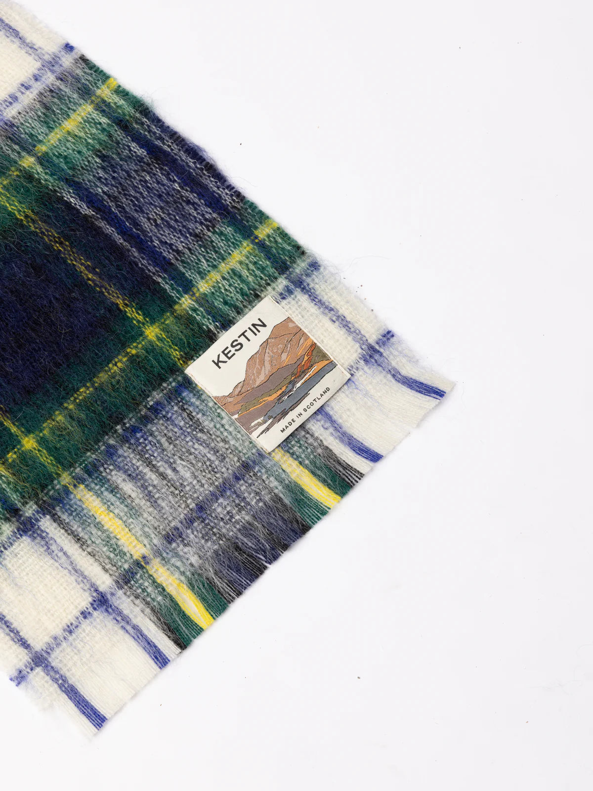 Muir Brushed Scarf - White Check Mohair Blend