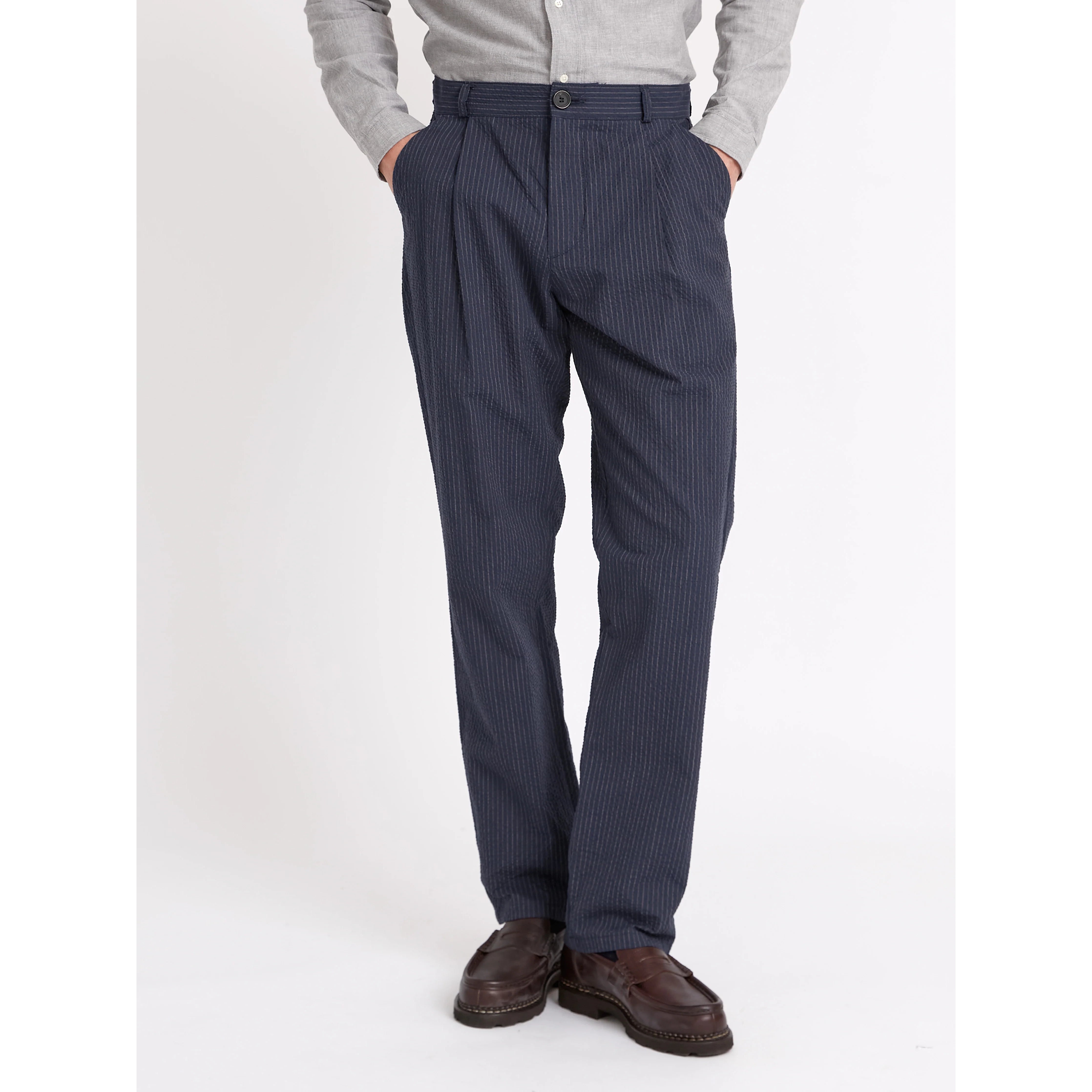 Morton Pleated Trousers - Granville Navy