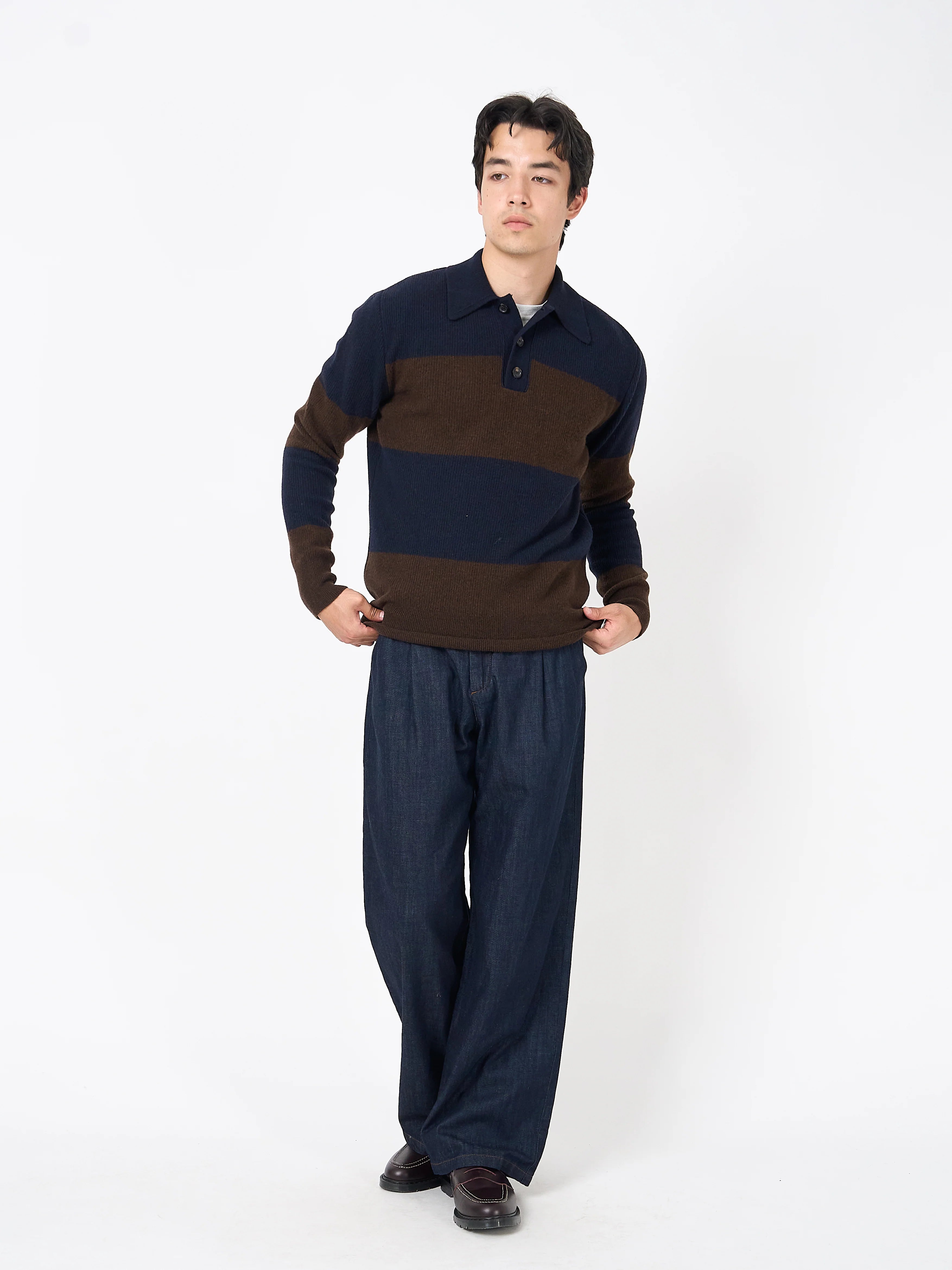 Wren Knitted Polo Shirt - Paxton Navy/Brown