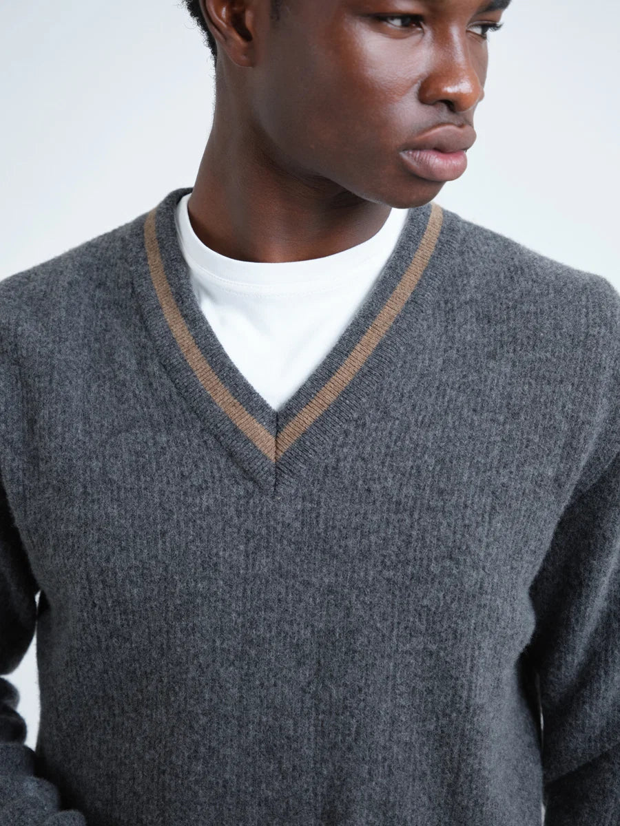 Hawes V Neck Jumper - Charcoal Colvin