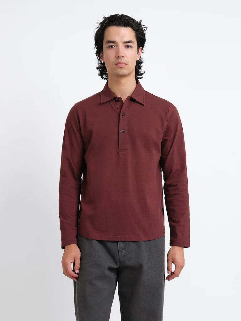 Mersey Long Sleeve Polo Shirt - Maroon Parton