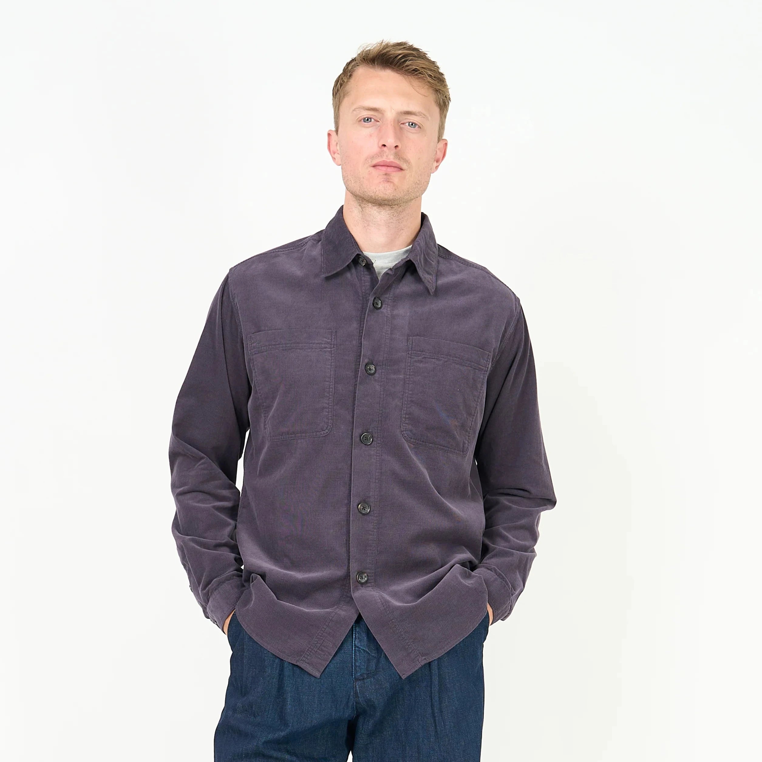 Treviscoe Shirt - Mersey Cord Aubergine