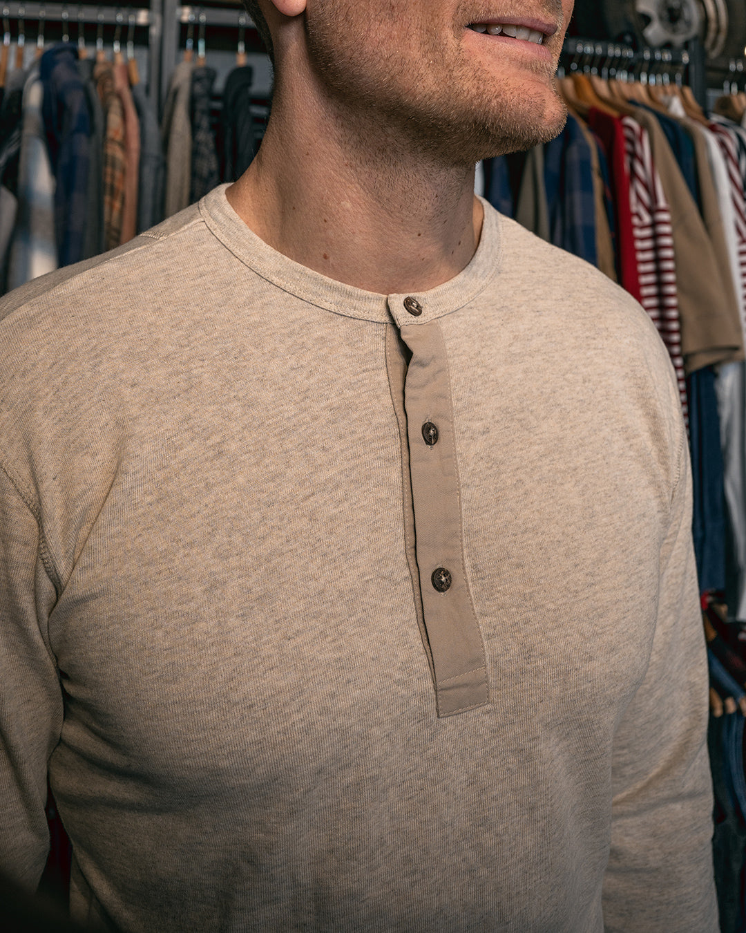 1927 Long Sleeve Henley - Ecru Melange