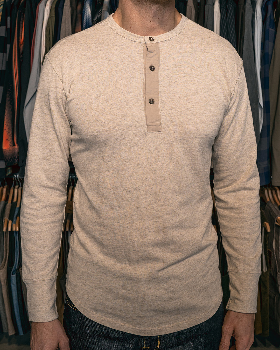 1927 Long Sleeve Henley - Ecru Melange