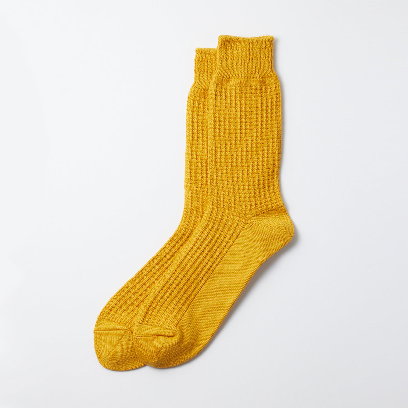 Cotton Waffle Crew Socks - Mustard