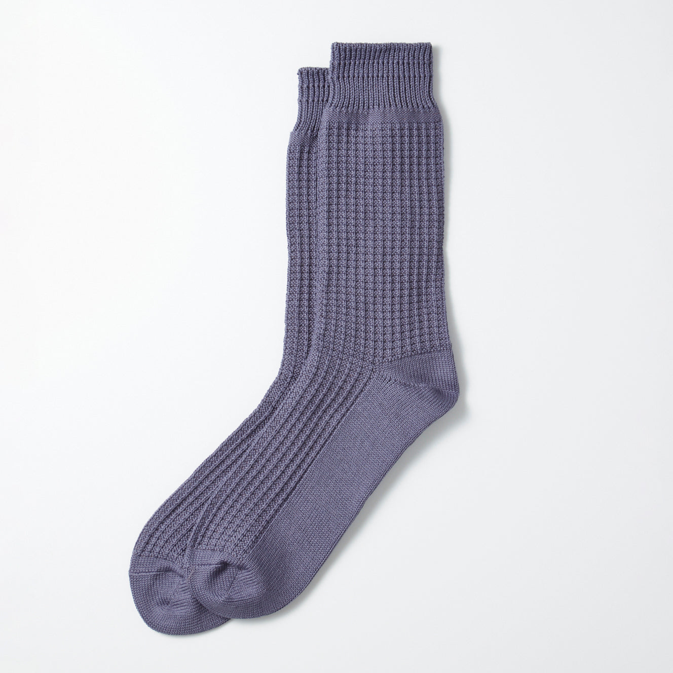 Cotton Waffle Crew Socks - Steel Blue