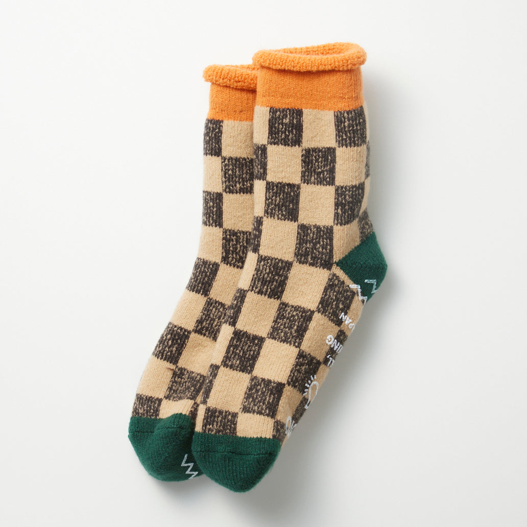 Pile Room "Checkerboard" Socks - L. Orange/D. Green