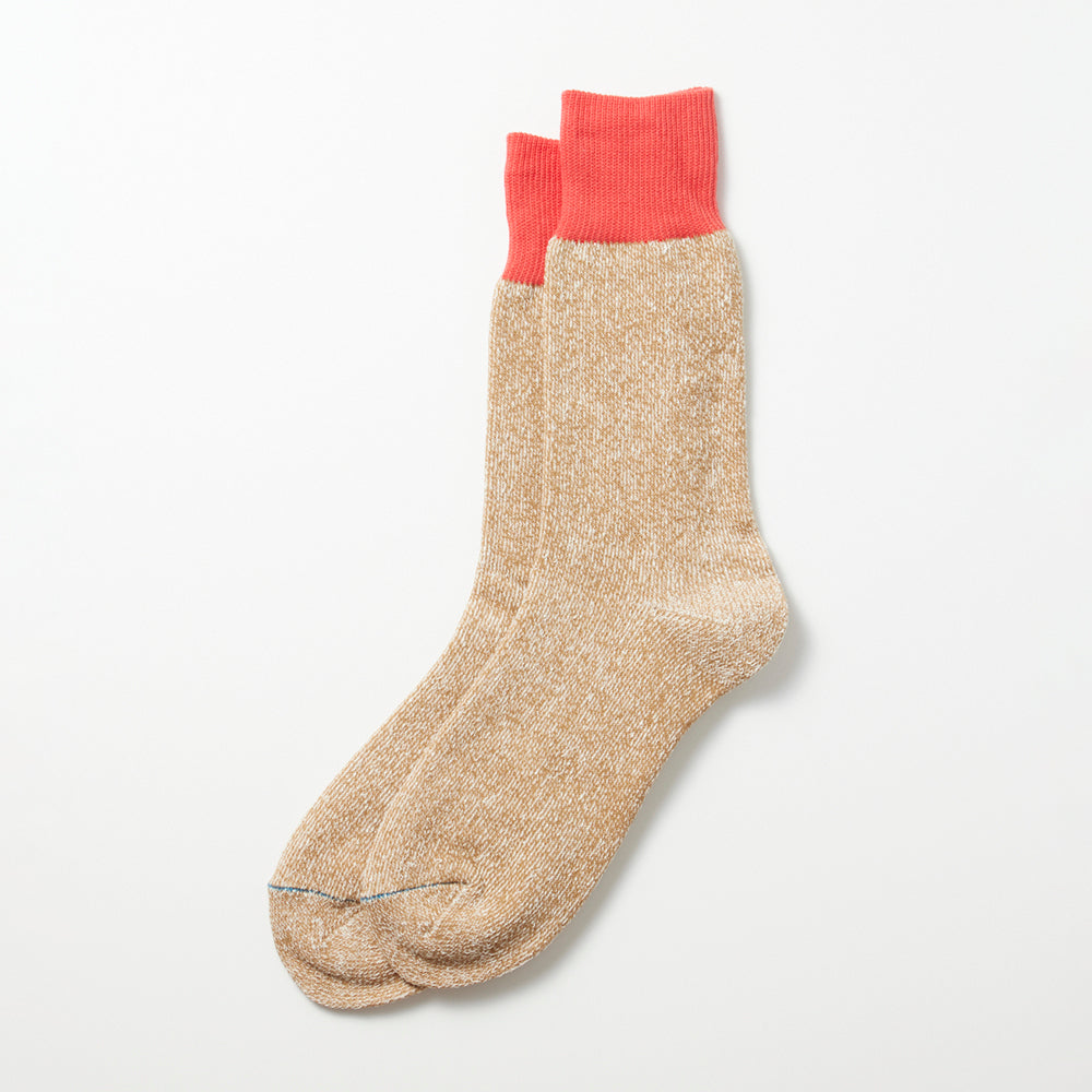 Double Face Crew Silk/Cotton Sock - Bittersweet/Beige