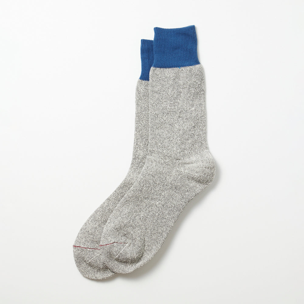 Double Face Crew Silk/Cotton Sock - Blue/Grey