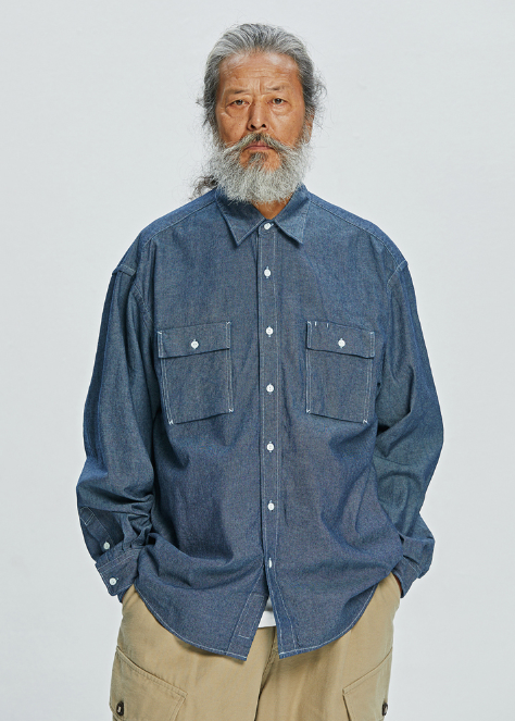 Cigarette Pocket Chambray Shirt - Blue