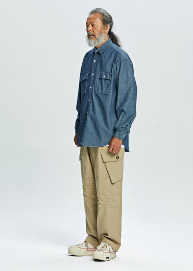 Cigarette Pocket Chambray Shirt - Blue